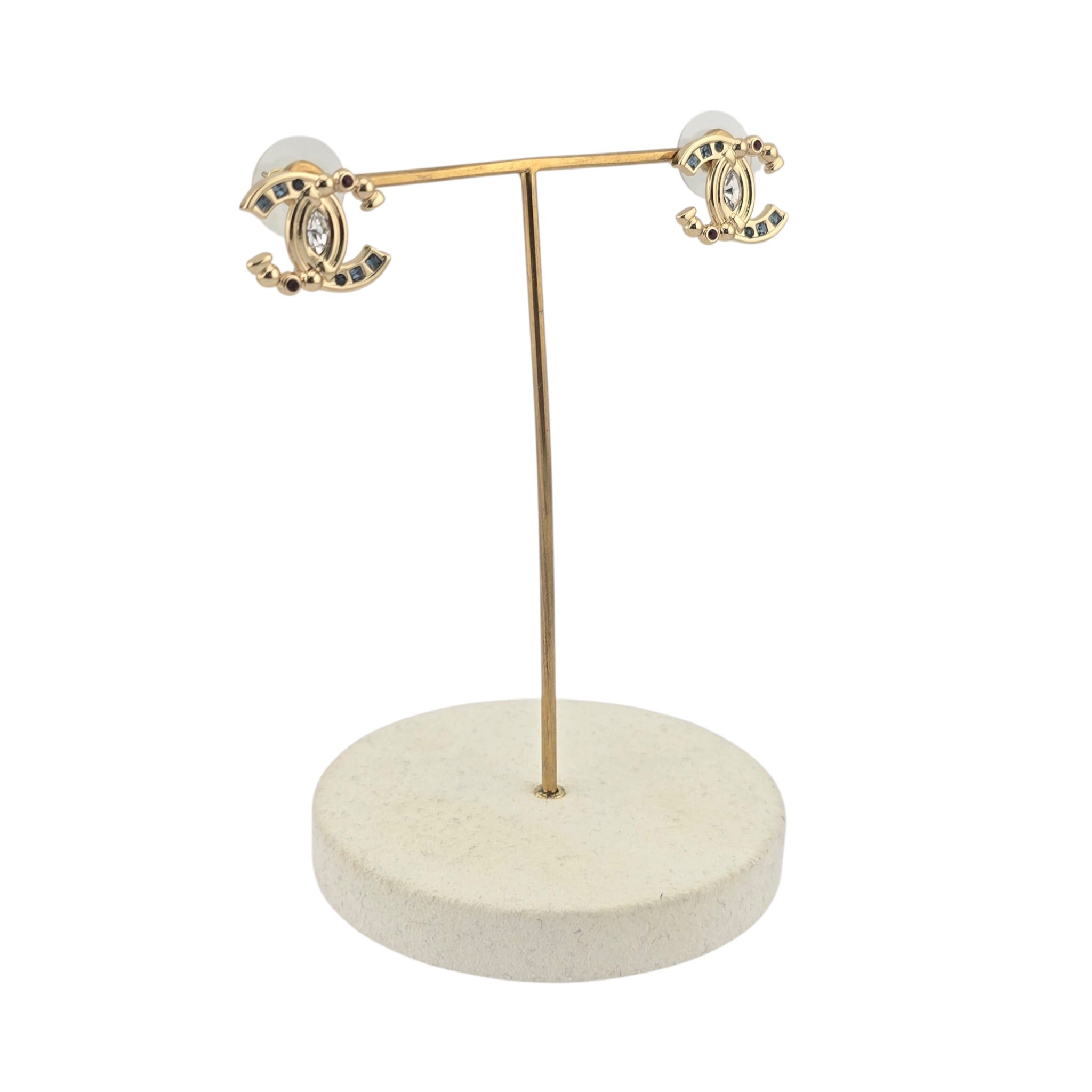 Chanel CC Gold Stud Crystal Earrings 2025 CHANEL