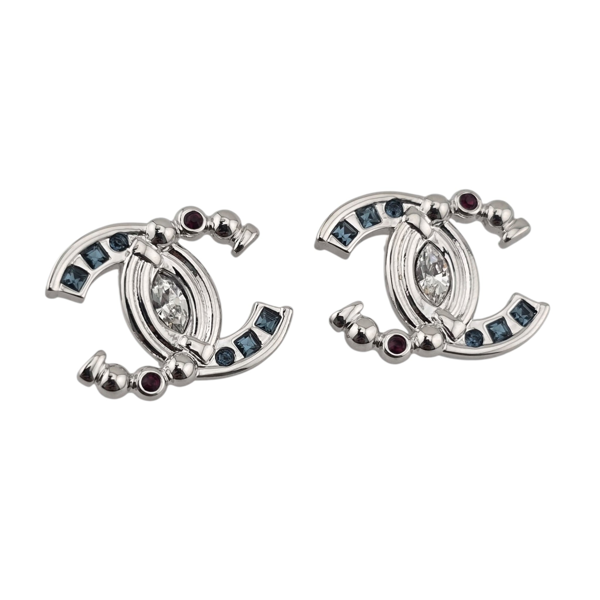 Chanel CC Silver Stud Crystal Earrings 2025 CHANEL