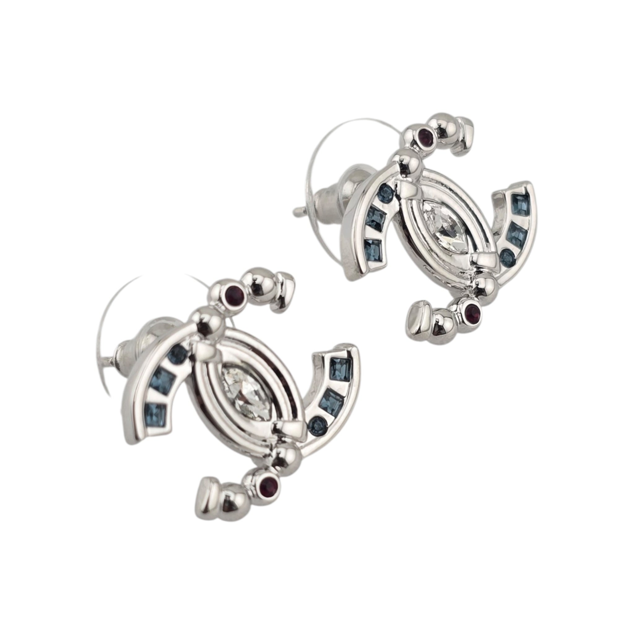 Chanel CC Silver Stud Crystal Earrings 2025 CHANEL