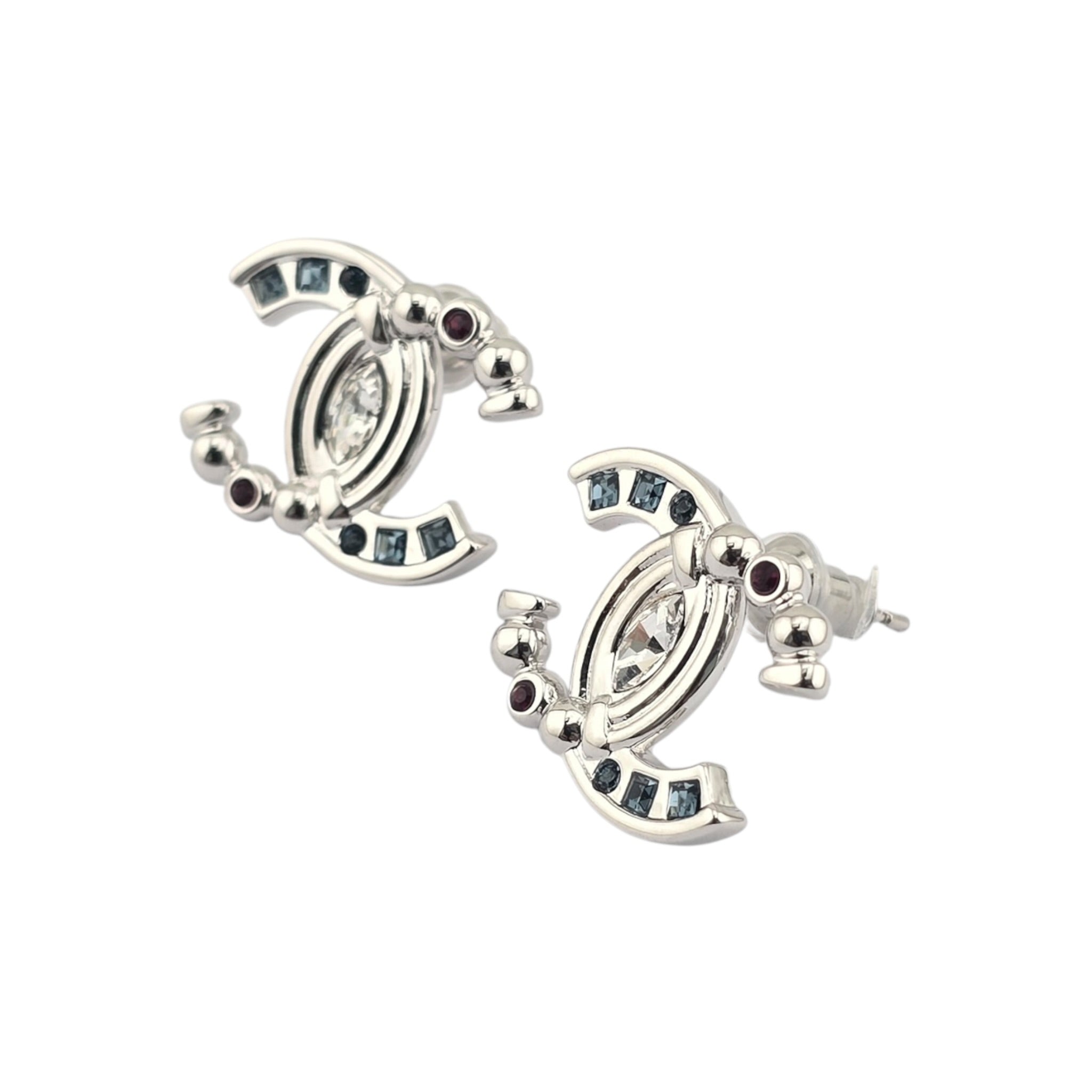 Chanel CC Silver Stud Crystal Earrings 2025 CHANEL