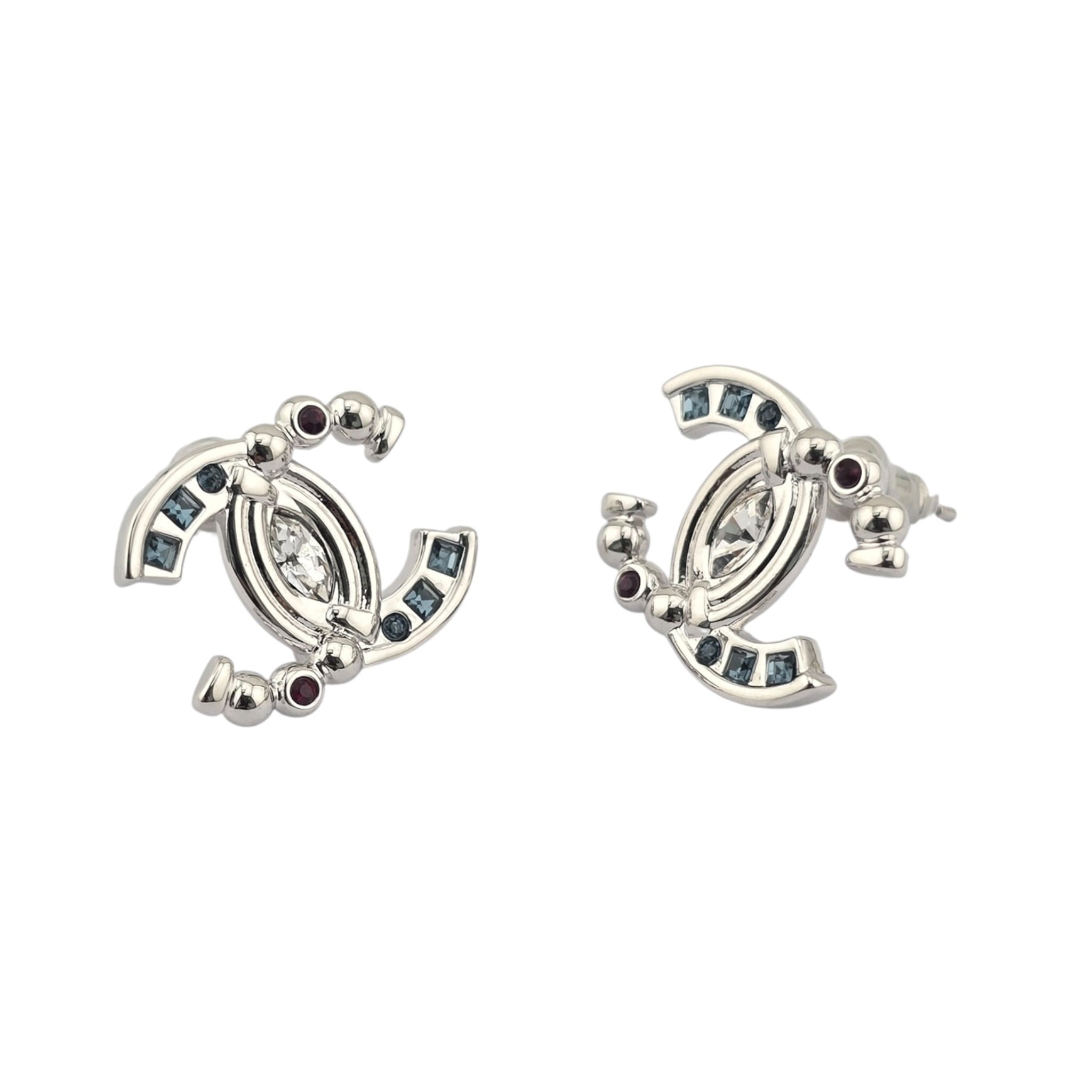 Chanel CC Silver Stud Crystal Earrings 2025 CHANEL
