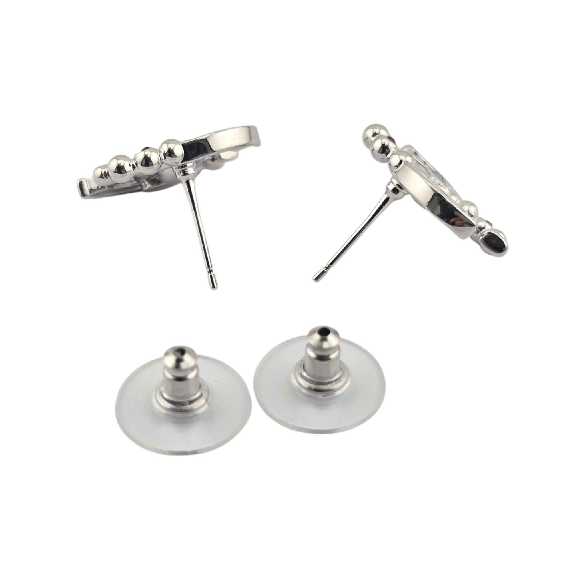 Chanel CC Silver Stud Crystal Earrings 2025 CHANEL