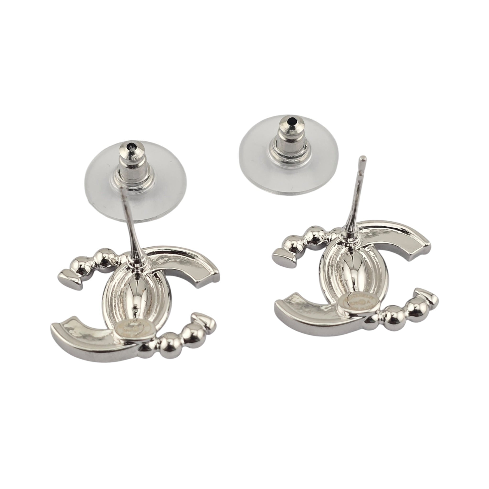 Chanel CC Silver Stud Crystal Earrings 2025 CHANEL