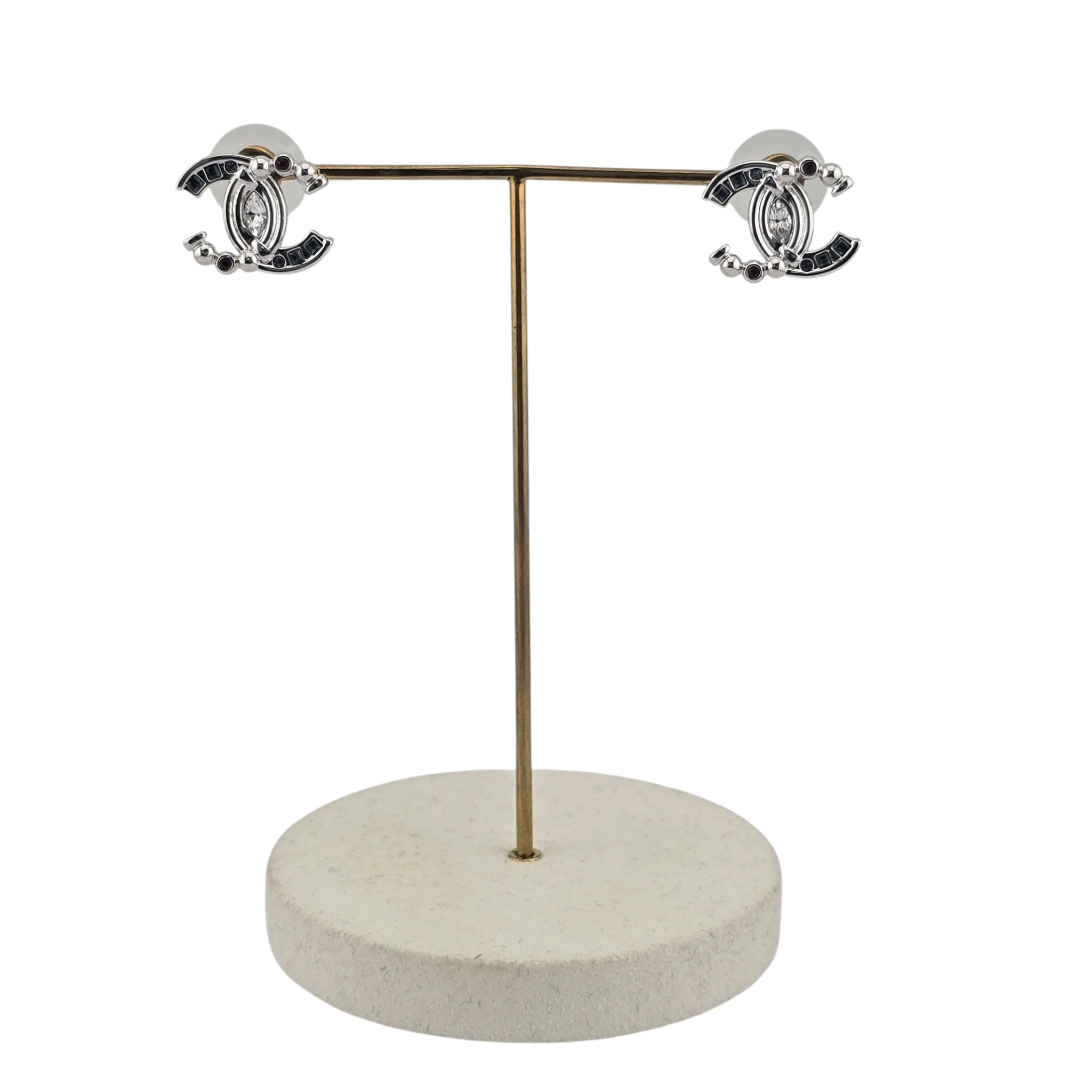 Chanel CC Silver Stud Crystal Earrings 2025 CHANEL