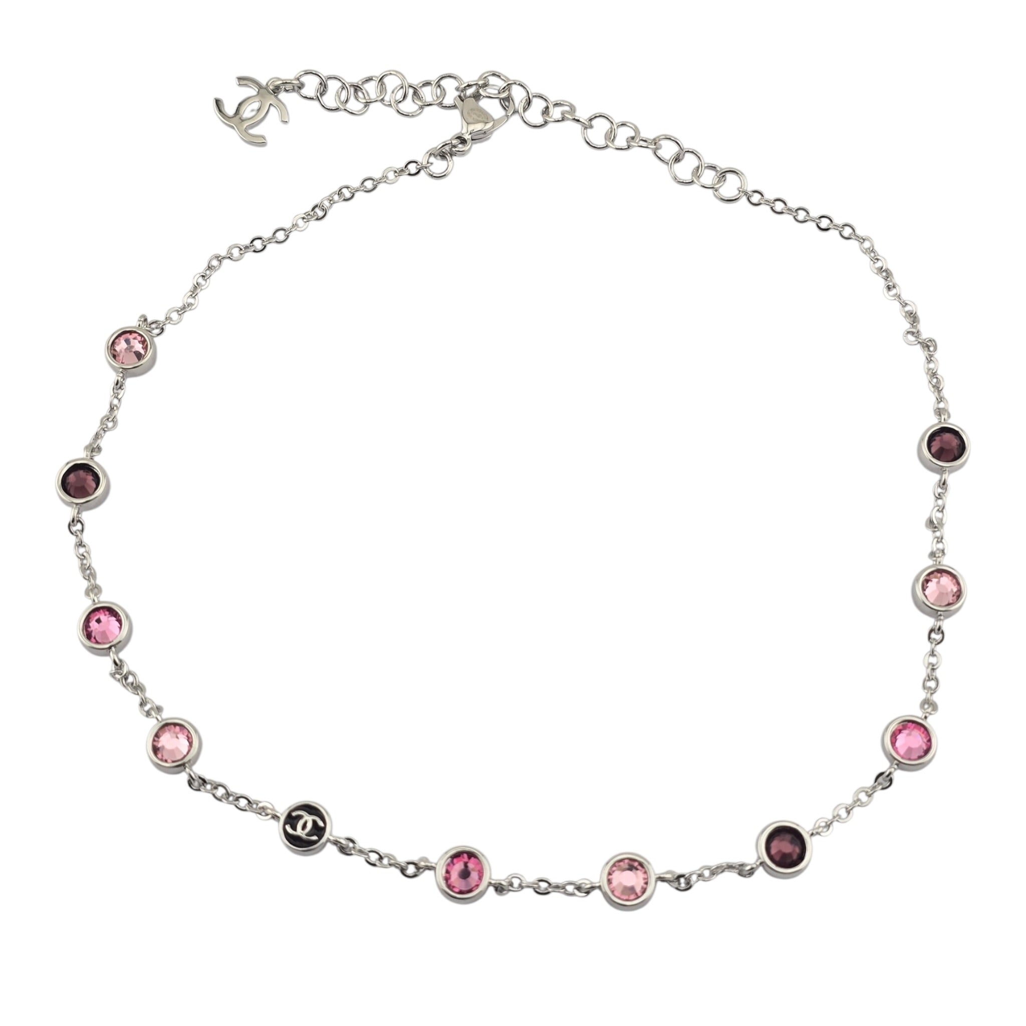 Chanel CC Silver Pink Bead Necklace 2026 CHANEL
