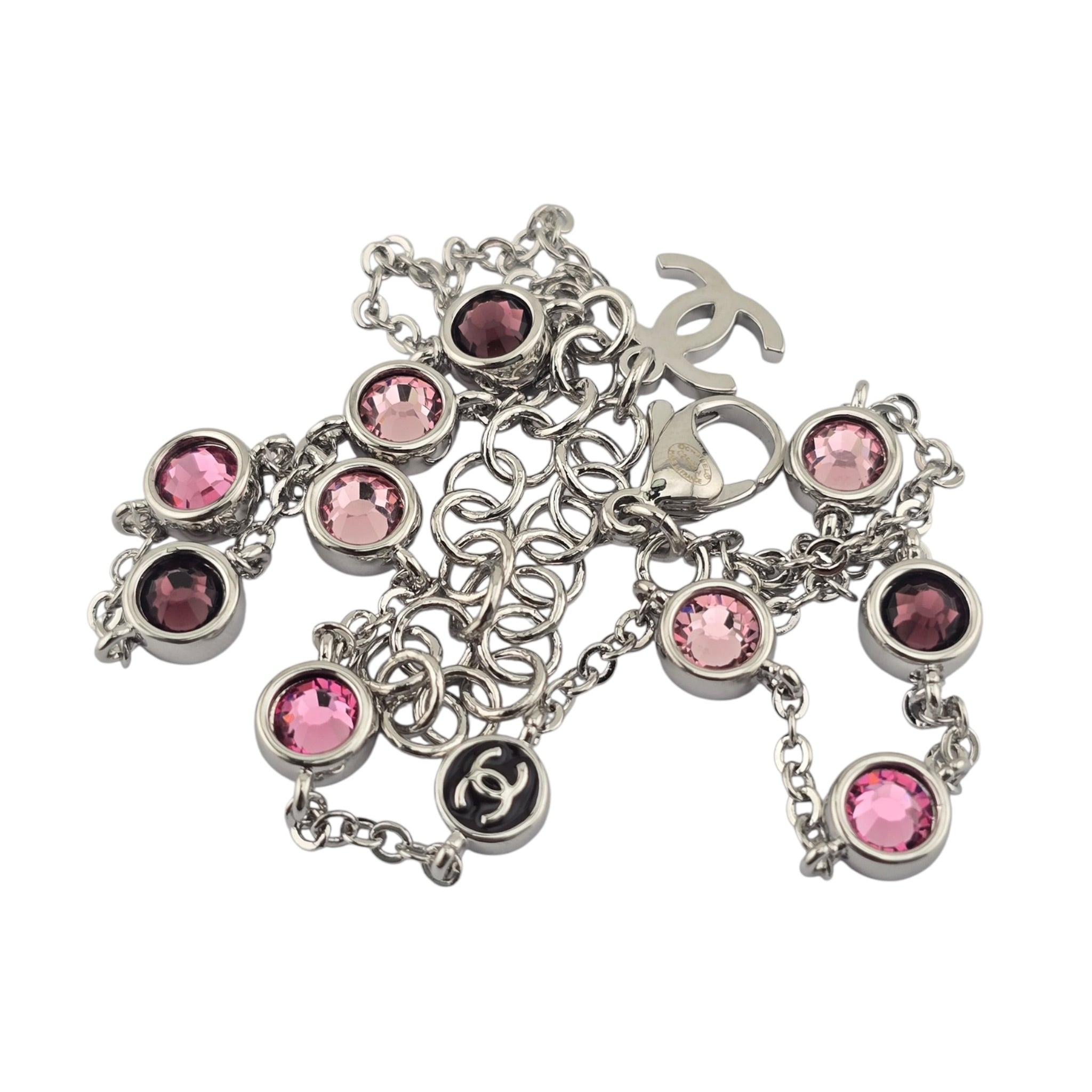 Chanel CC Silver Pink Bead Necklace 2026 CHANEL