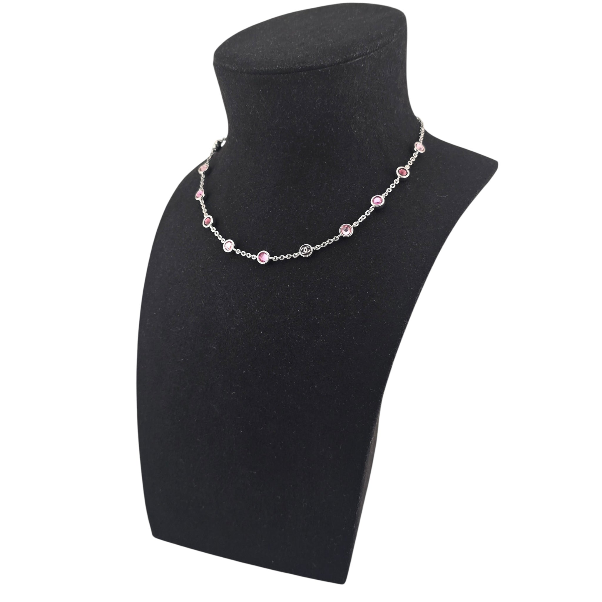 Chanel CC Silver Pink Bead Necklace 2026 CHANEL