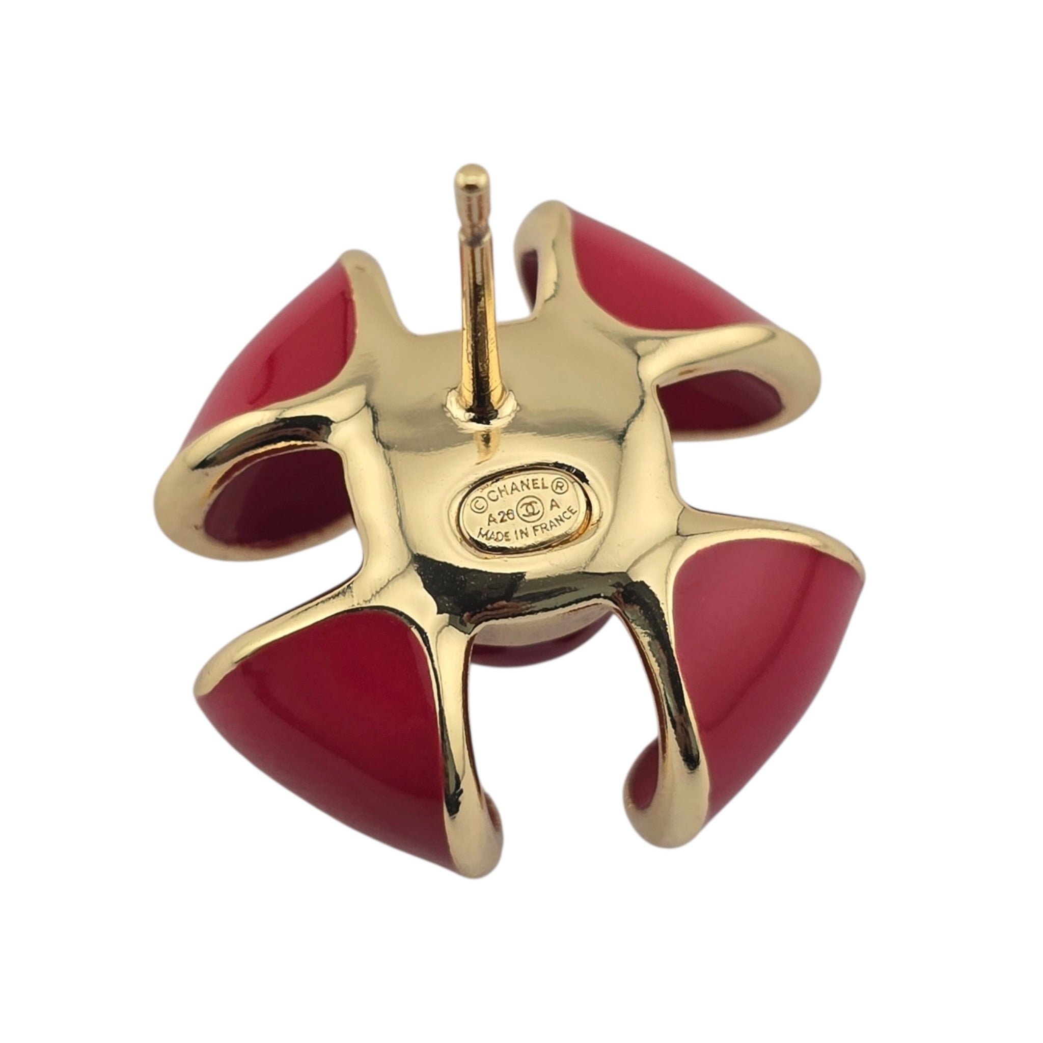 Chanel CC Red Gold Enamel Earrings 2026 CHANEL