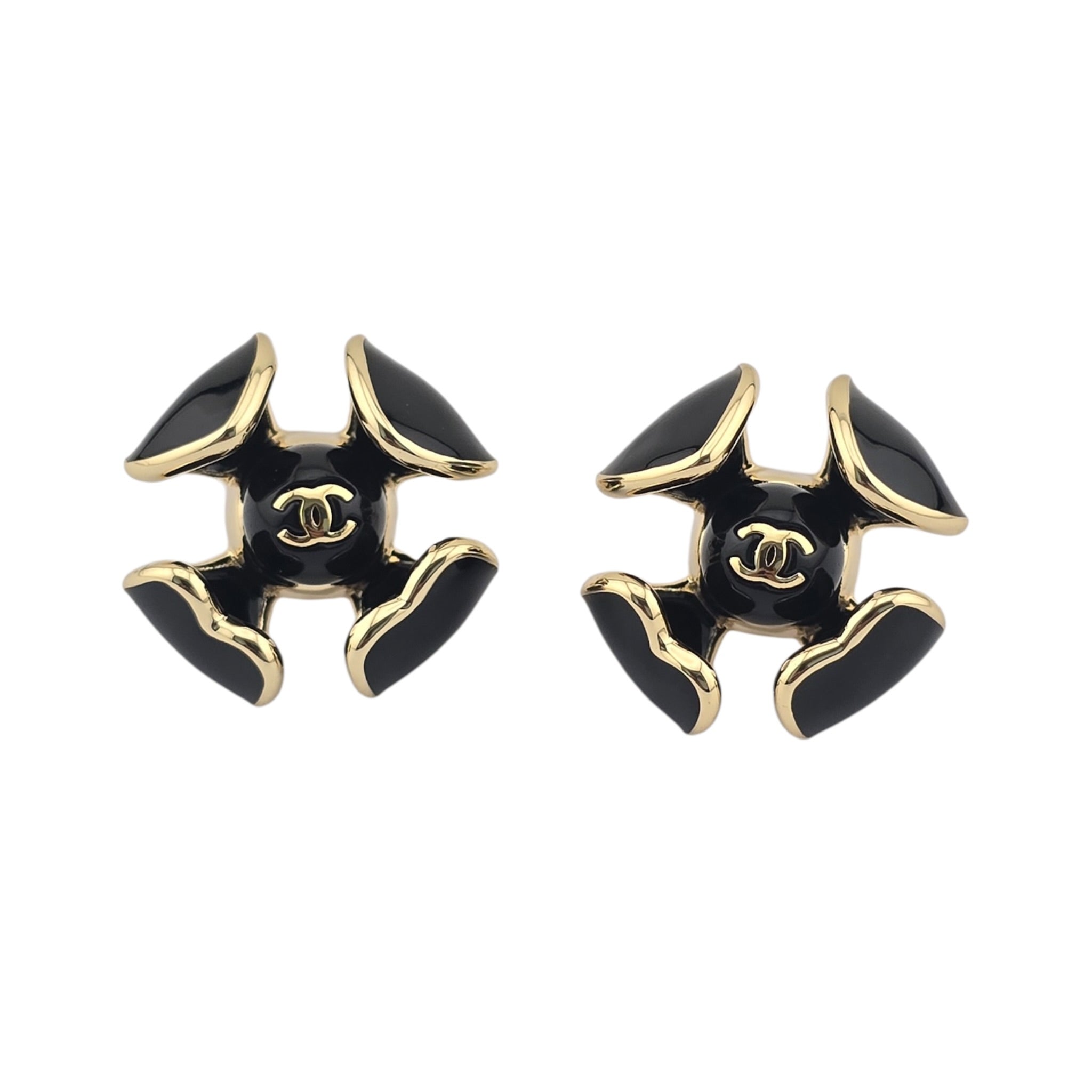 Chanel CC Black Gold Enamel Earrings 2026 CHANEL