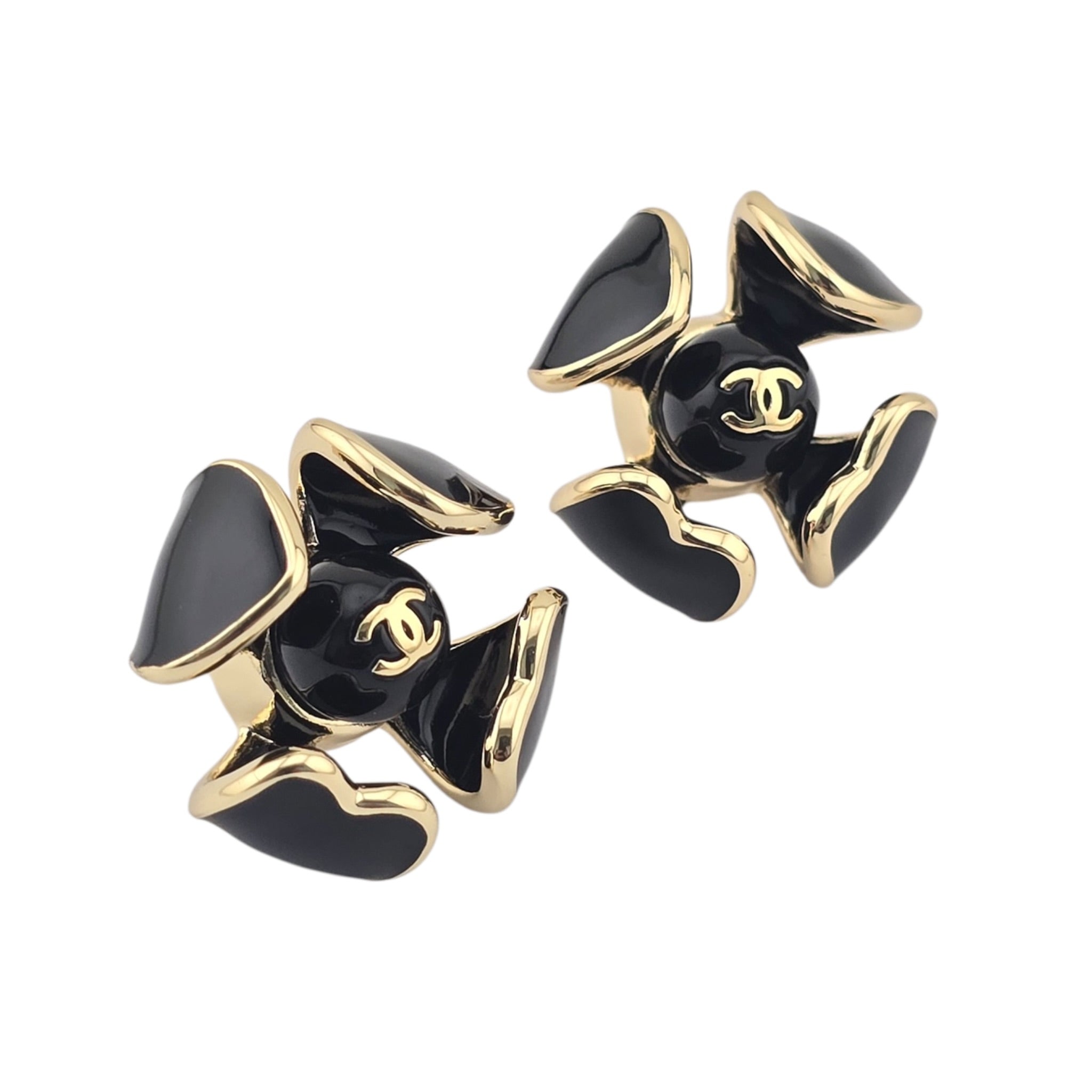 Chanel CC Black Gold Enamel Earrings 2026 CHANEL