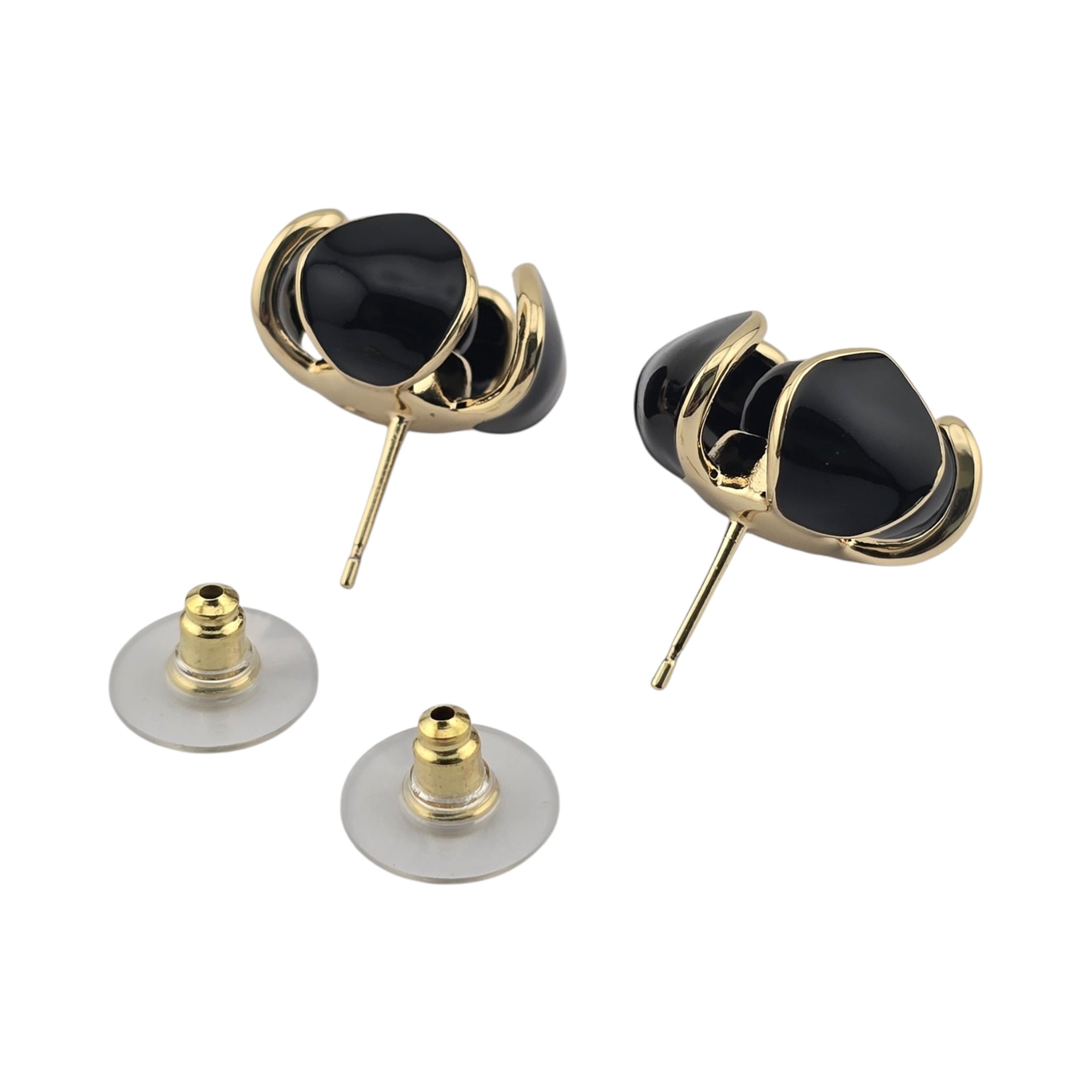 Chanel CC Black Gold Enamel Earrings 2026 CHANEL