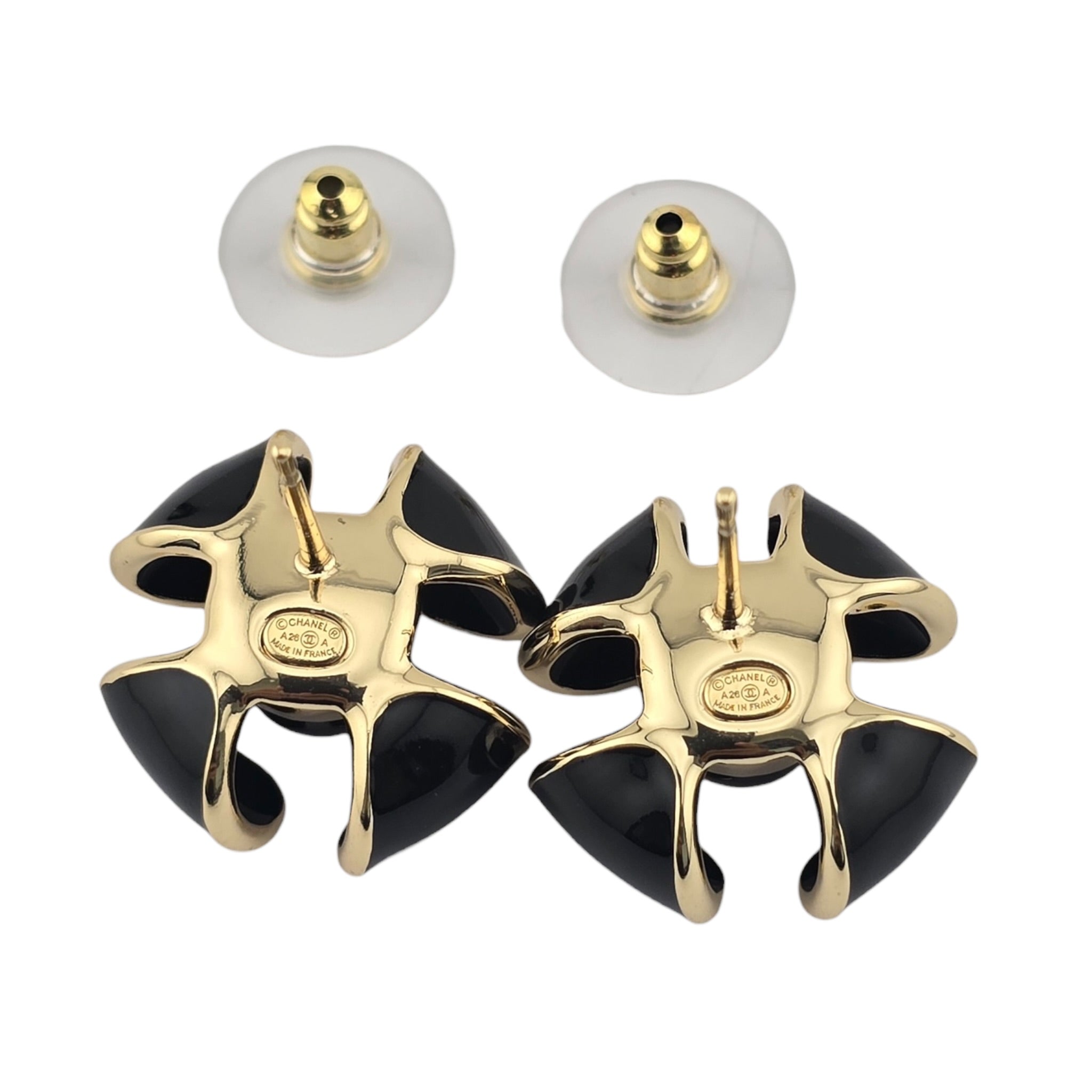 Chanel CC Black Gold Enamel Earrings 2026 CHANEL