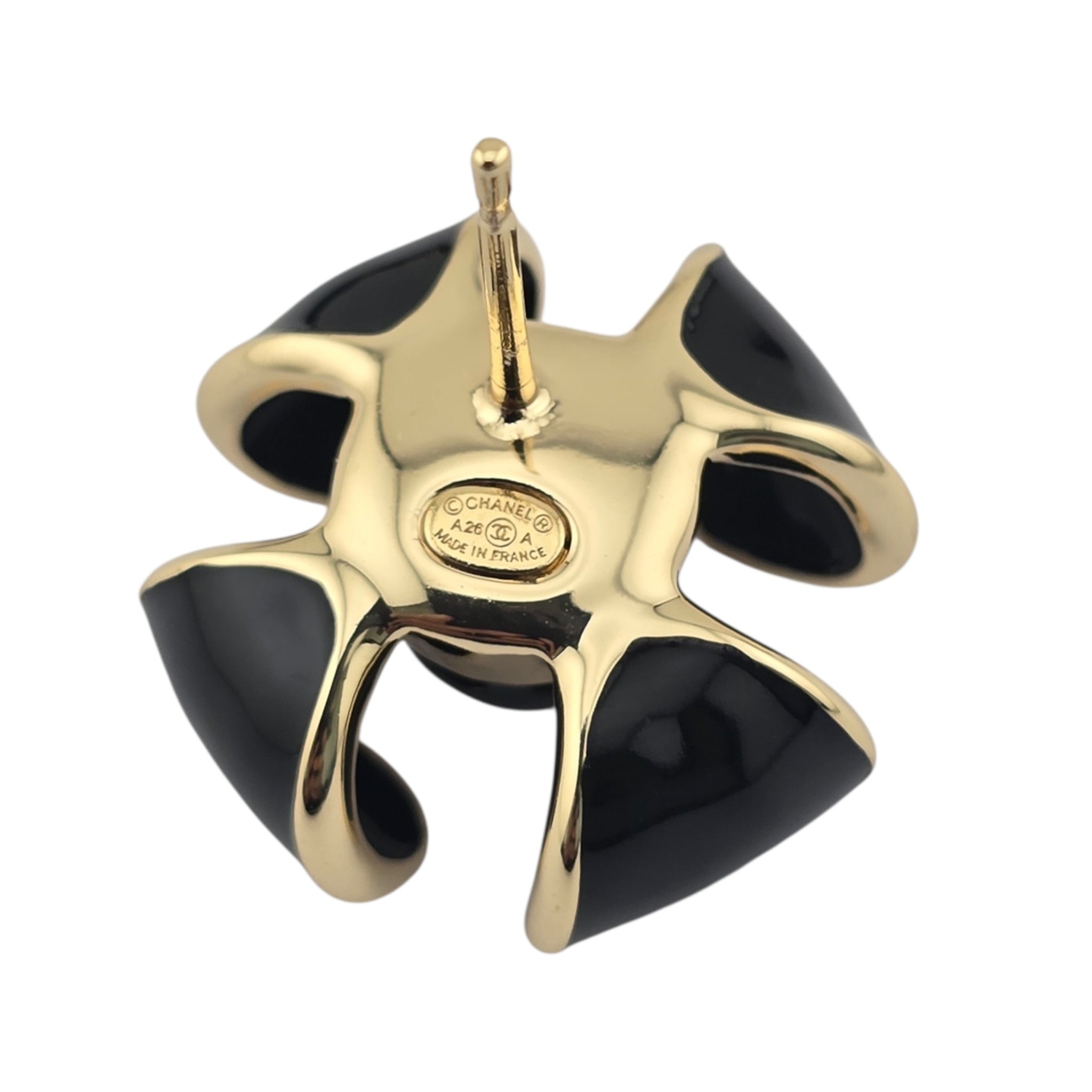 Chanel CC Black Gold Enamel Earrings 2026 CHANEL