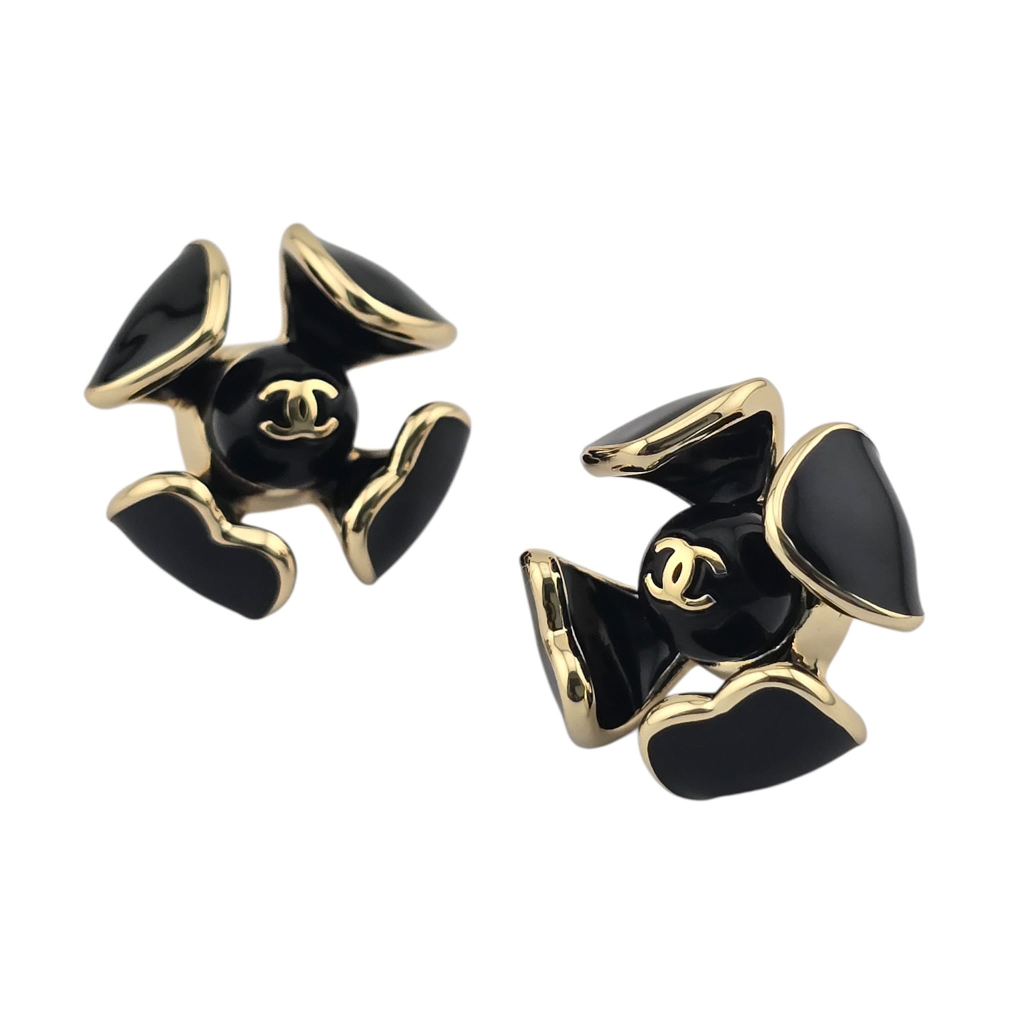Chanel CC Black Gold Enamel Earrings 2026 CHANEL