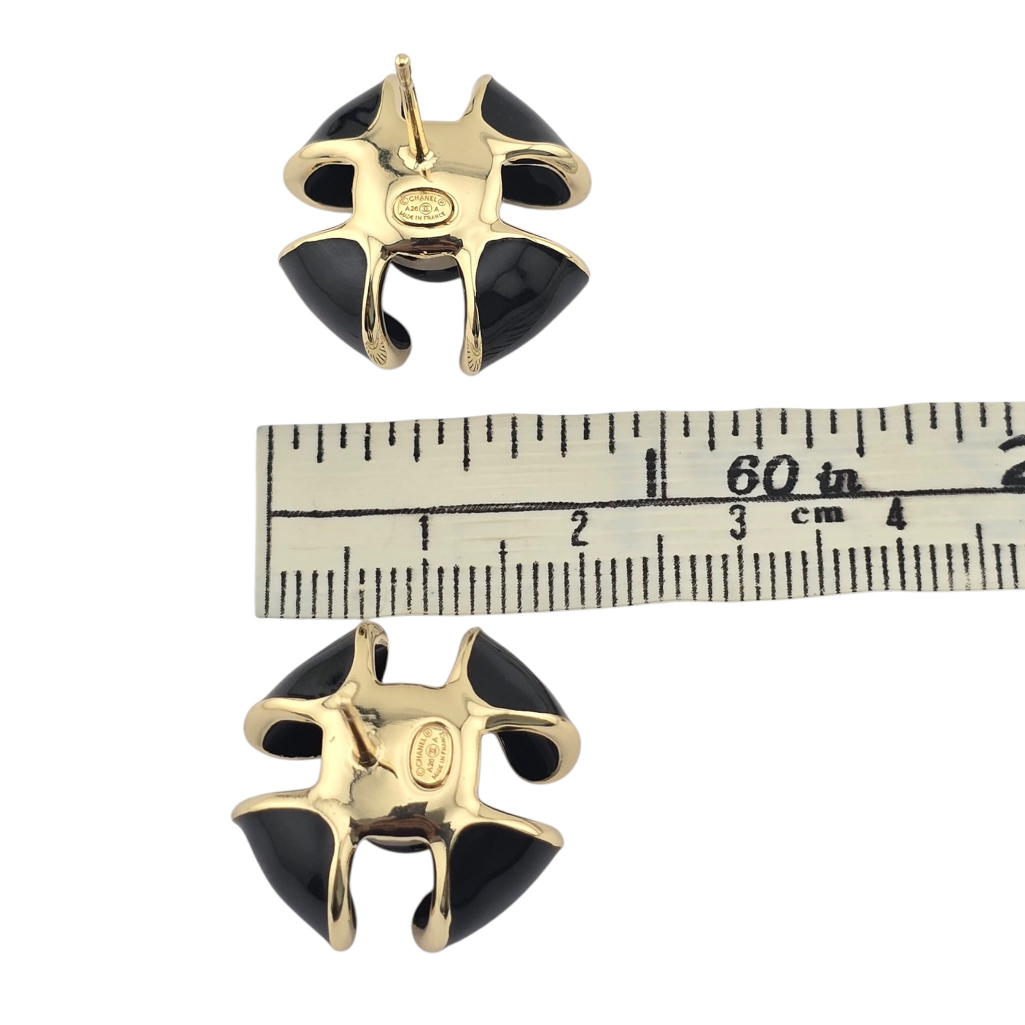 Chanel CC Black Gold Enamel Earrings 2026 CHANEL