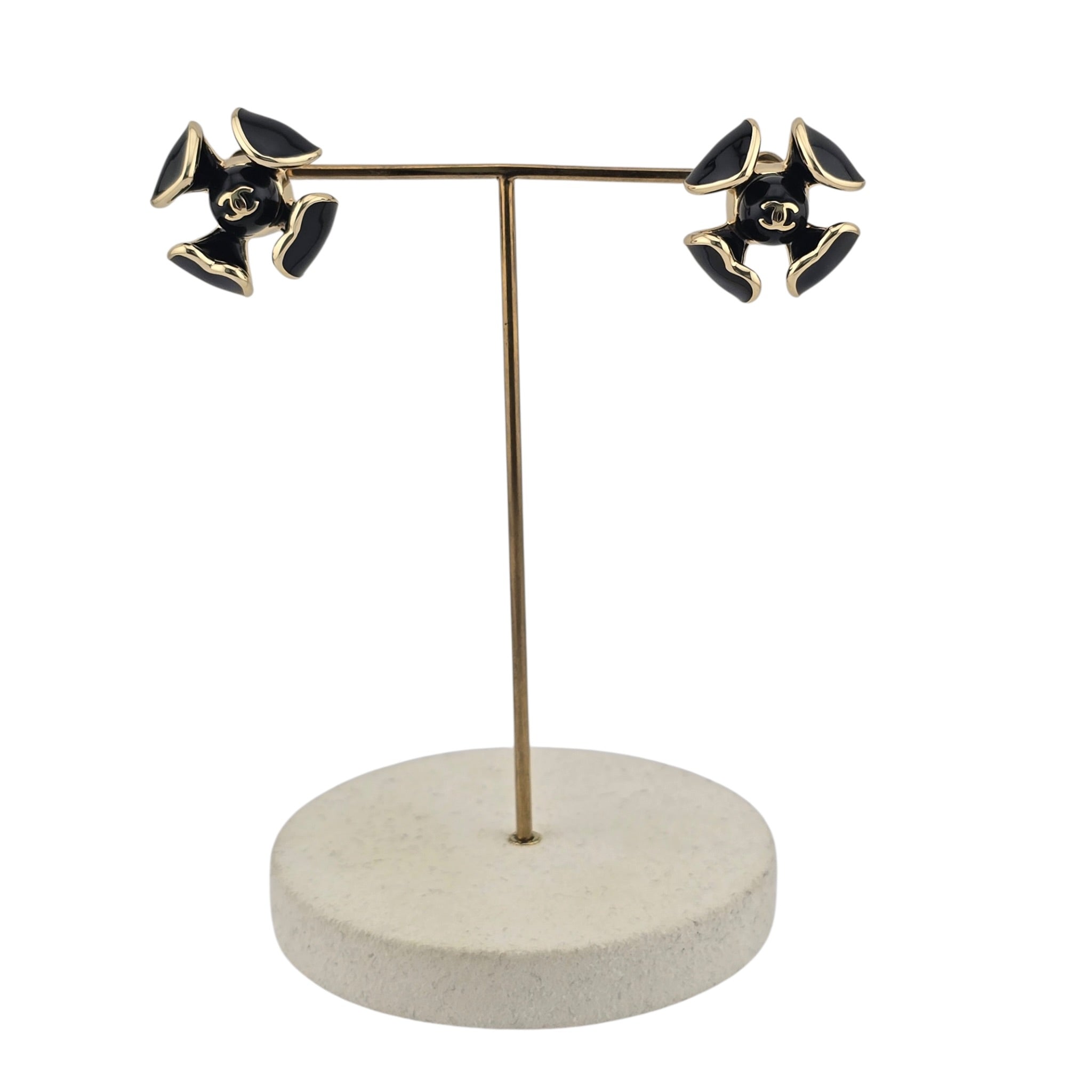 Chanel CC Black Gold Enamel Earrings 2026 CHANEL
