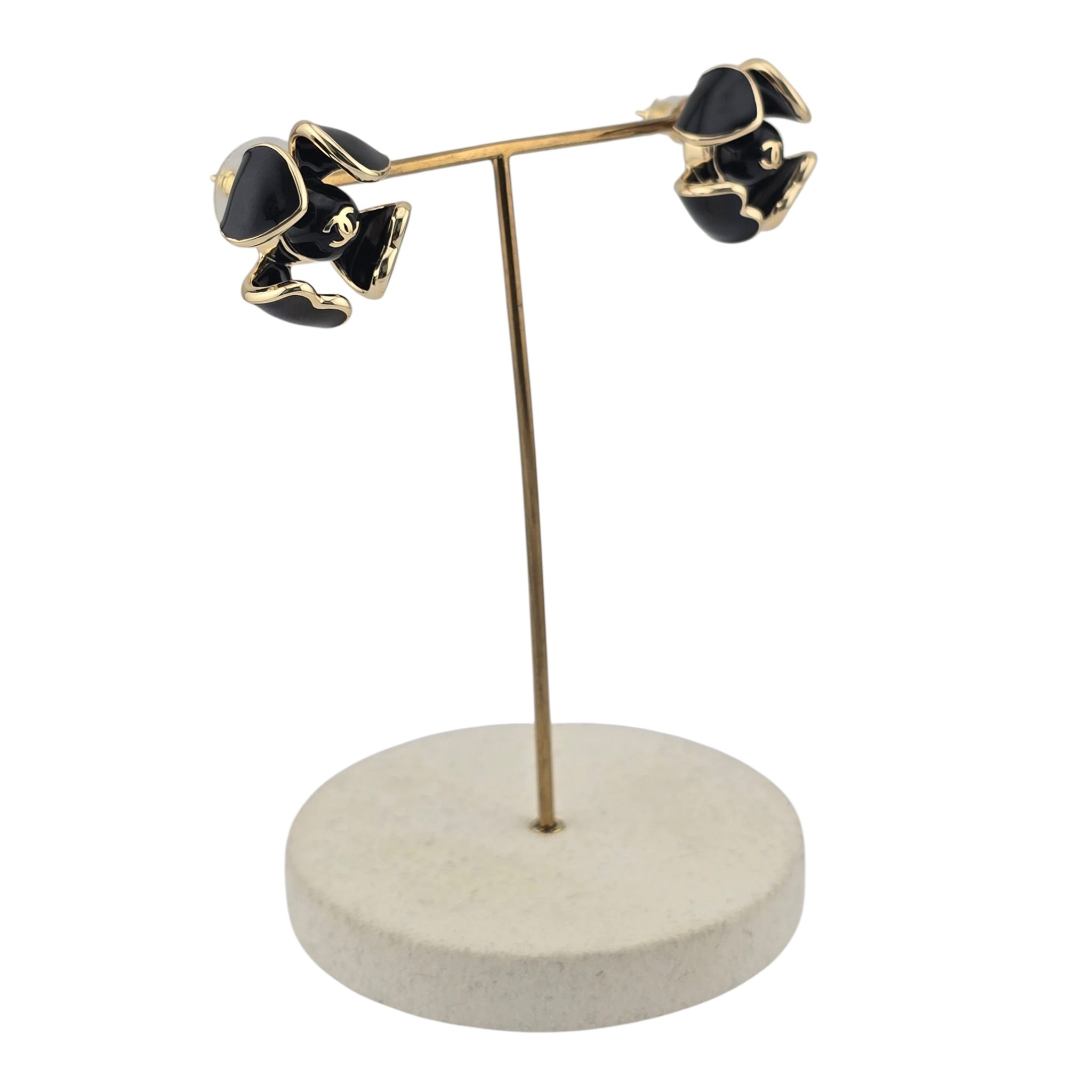 Chanel CC Black Gold Enamel Earrings 2026 CHANEL