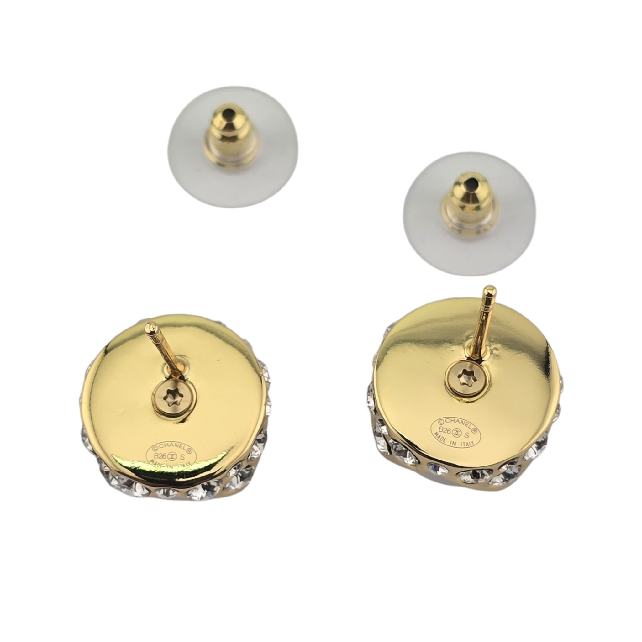 Chanel CC White Gold Enamel Round Earrings 2026 CHANEL