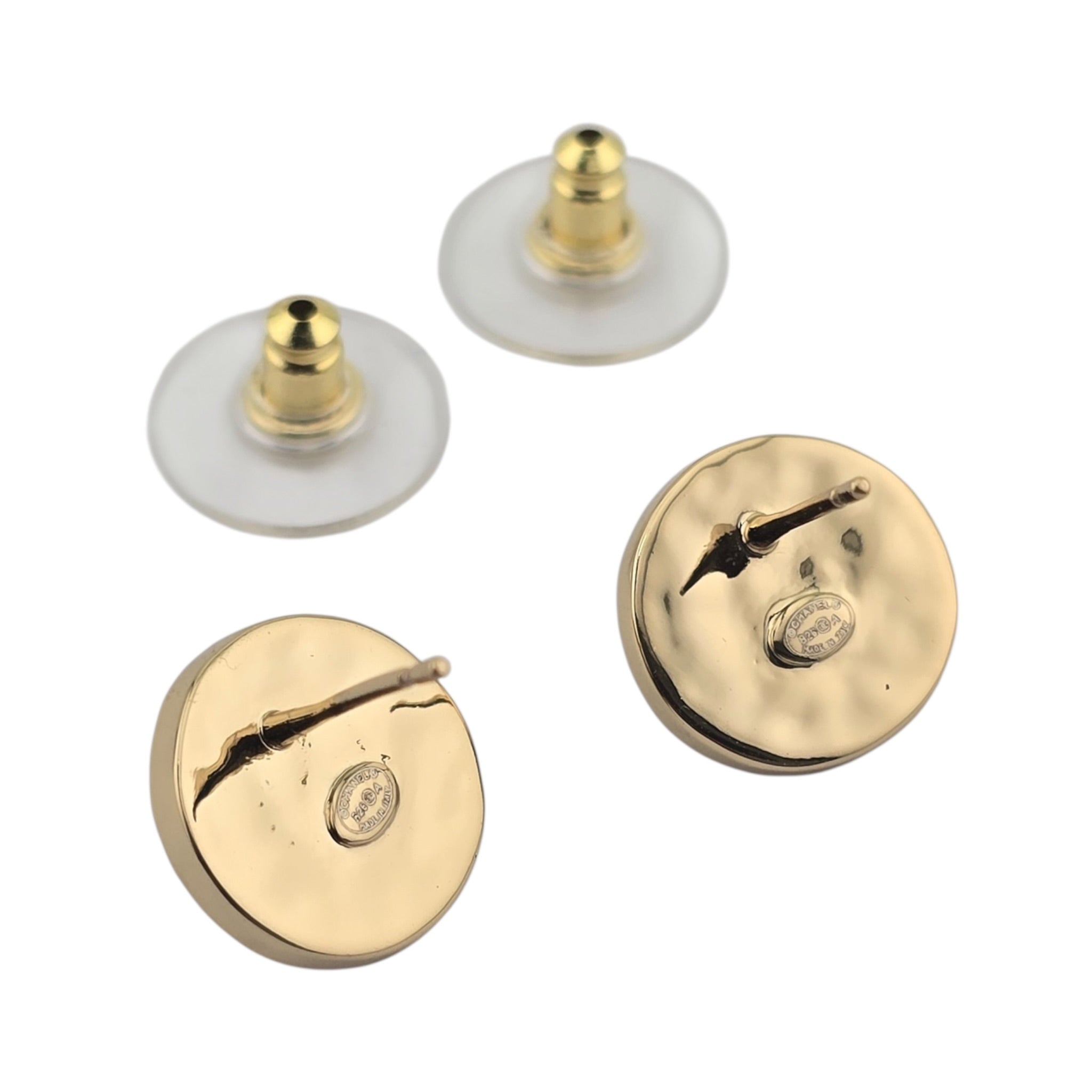 Chanel CC White Gold Round Stud Earrings 2026 CHANEL
