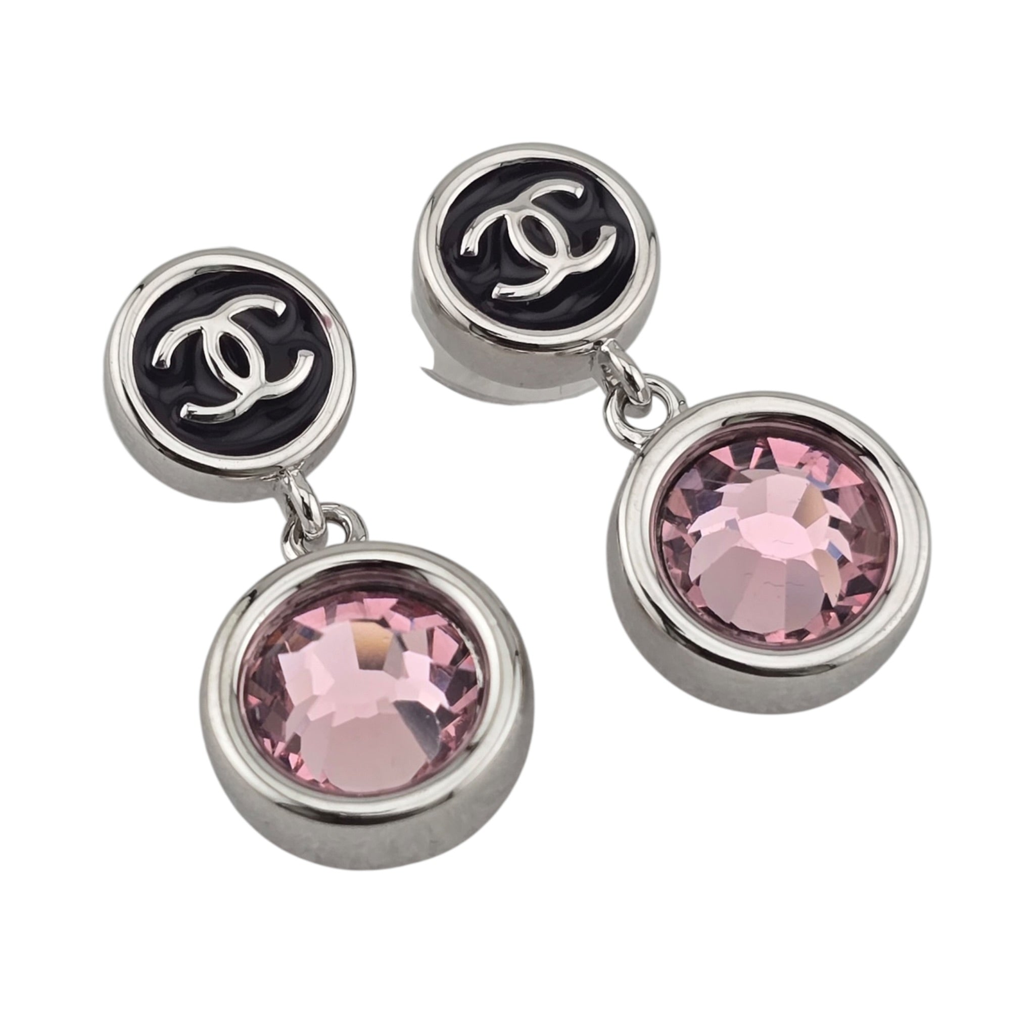 Chanel CC Round Black Drop Pink Silver Earrings 2026 CHANEL