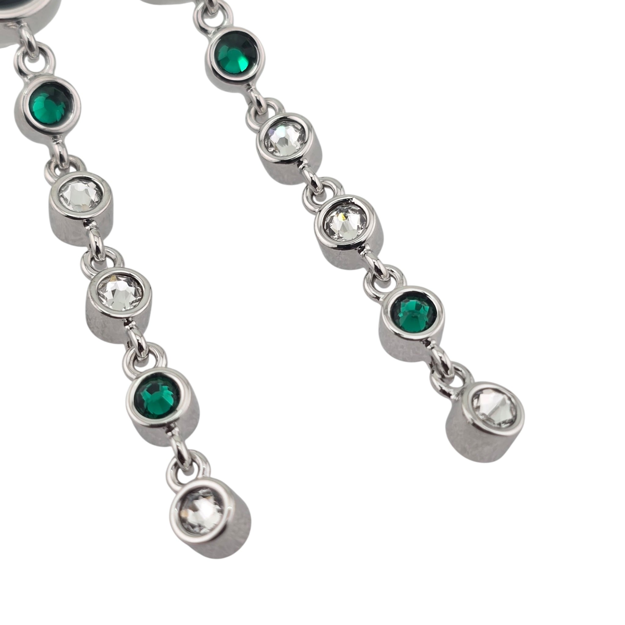 Chanel CC Round Black Drop Green Silver Earrings 2026 CHANEL