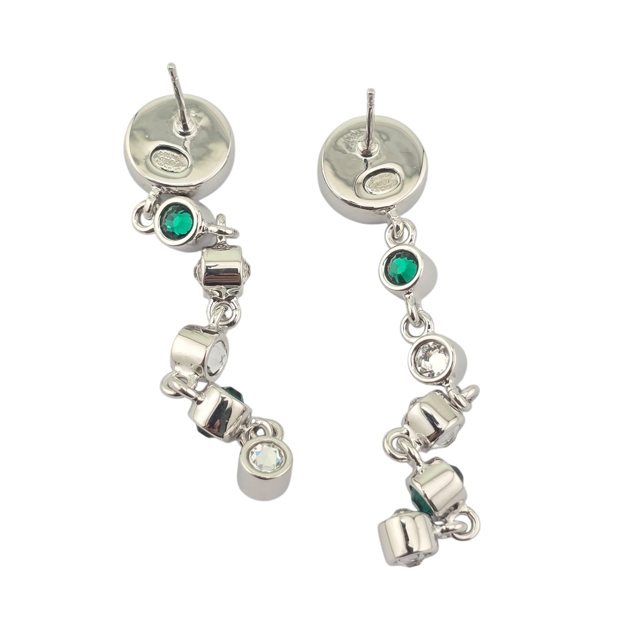 Chanel CC Round Black Drop Green Silver Earrings 2026 CHANEL