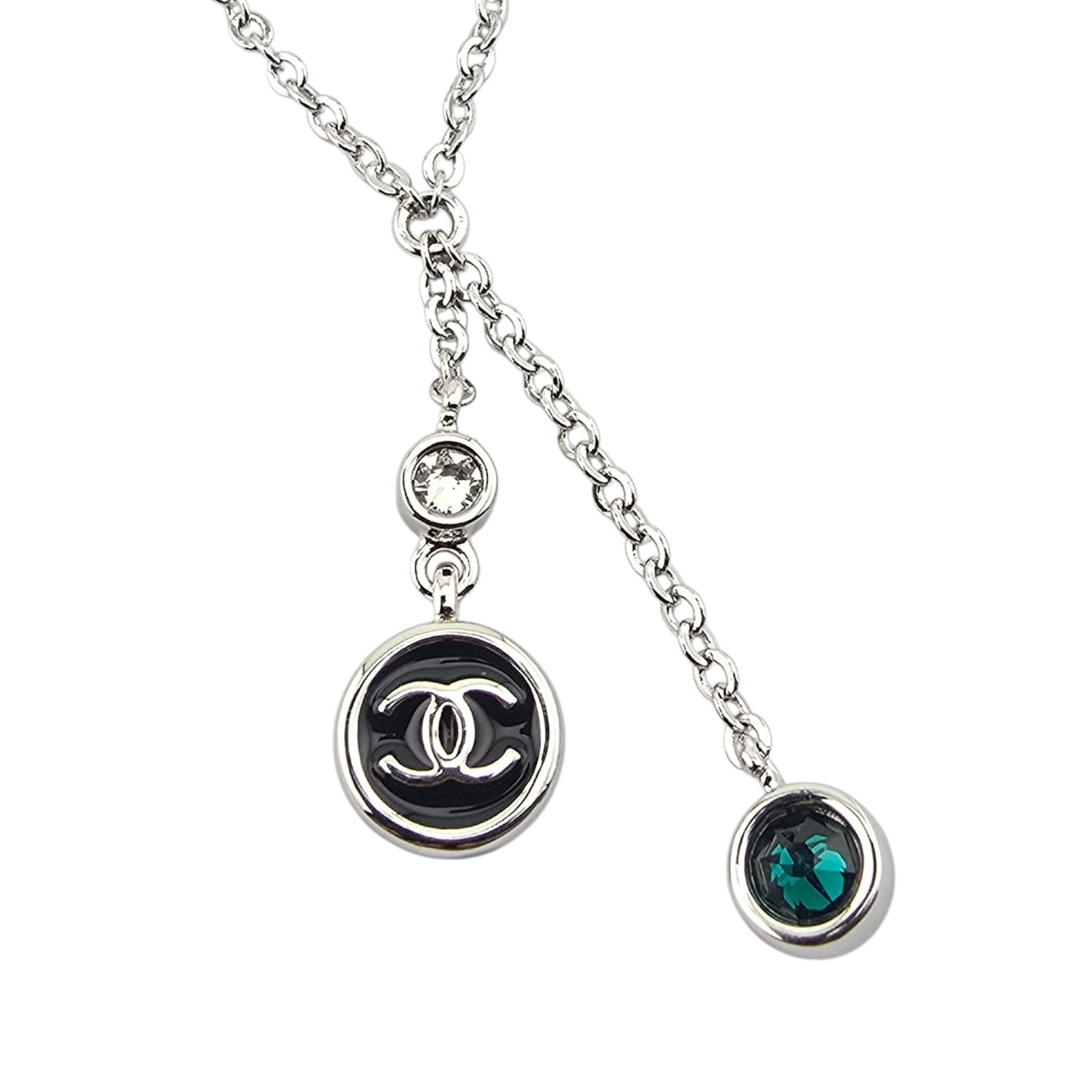 Chanel CC Drop Pendant Silver Green Necklace 2026 CHANEL