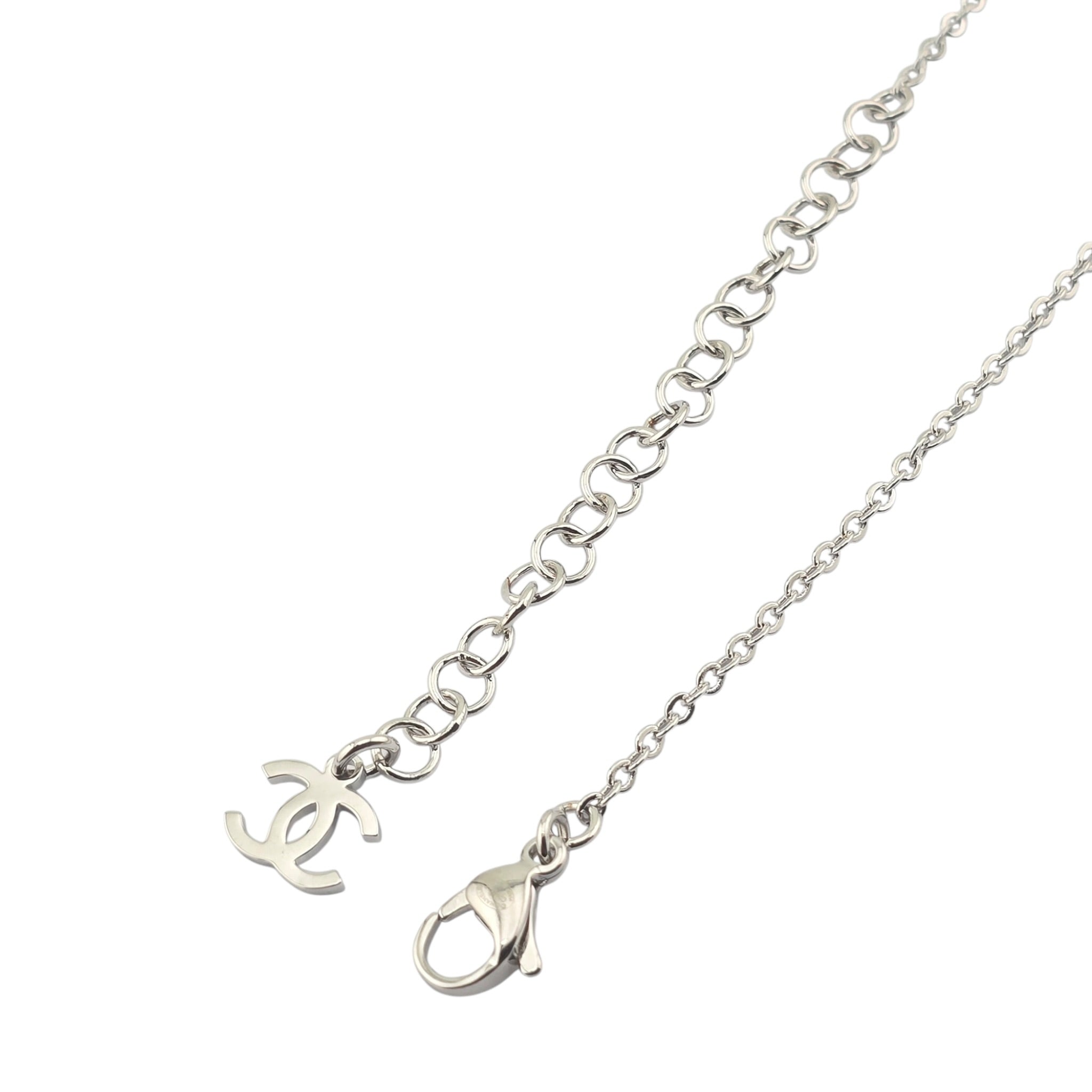 Chanel CC Drop Pendant Silver Green Necklace 2026 CHANEL
