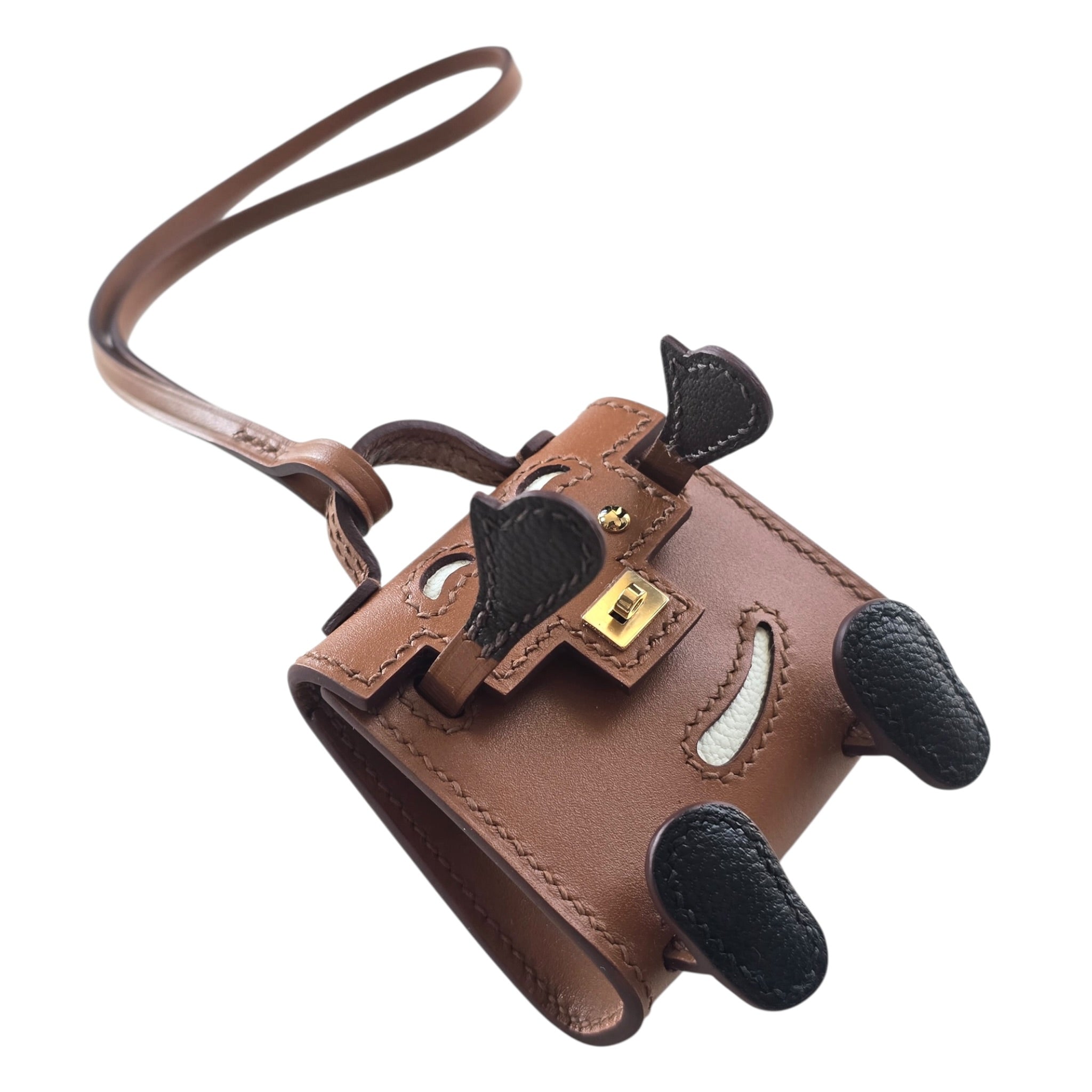 Hermès Quelle Idole Doll Bag Charm Sable Mushroom Havane and Black HERMES
