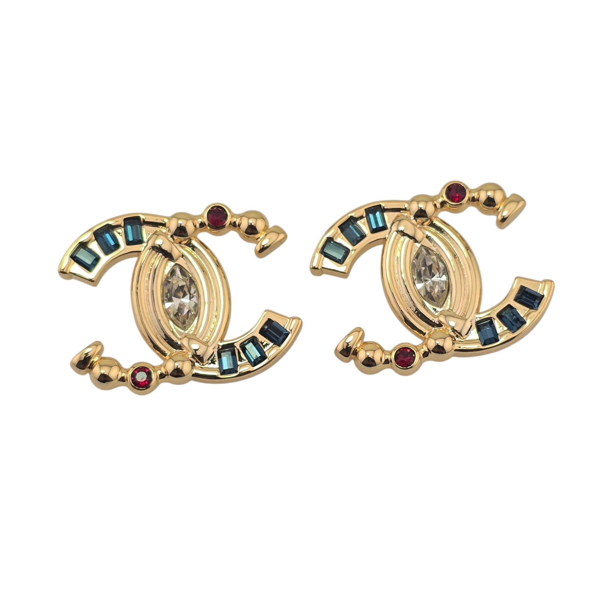 Chanel CC Gold Stud Multi Coloured Crystal Earrings 2026 CHANEL
