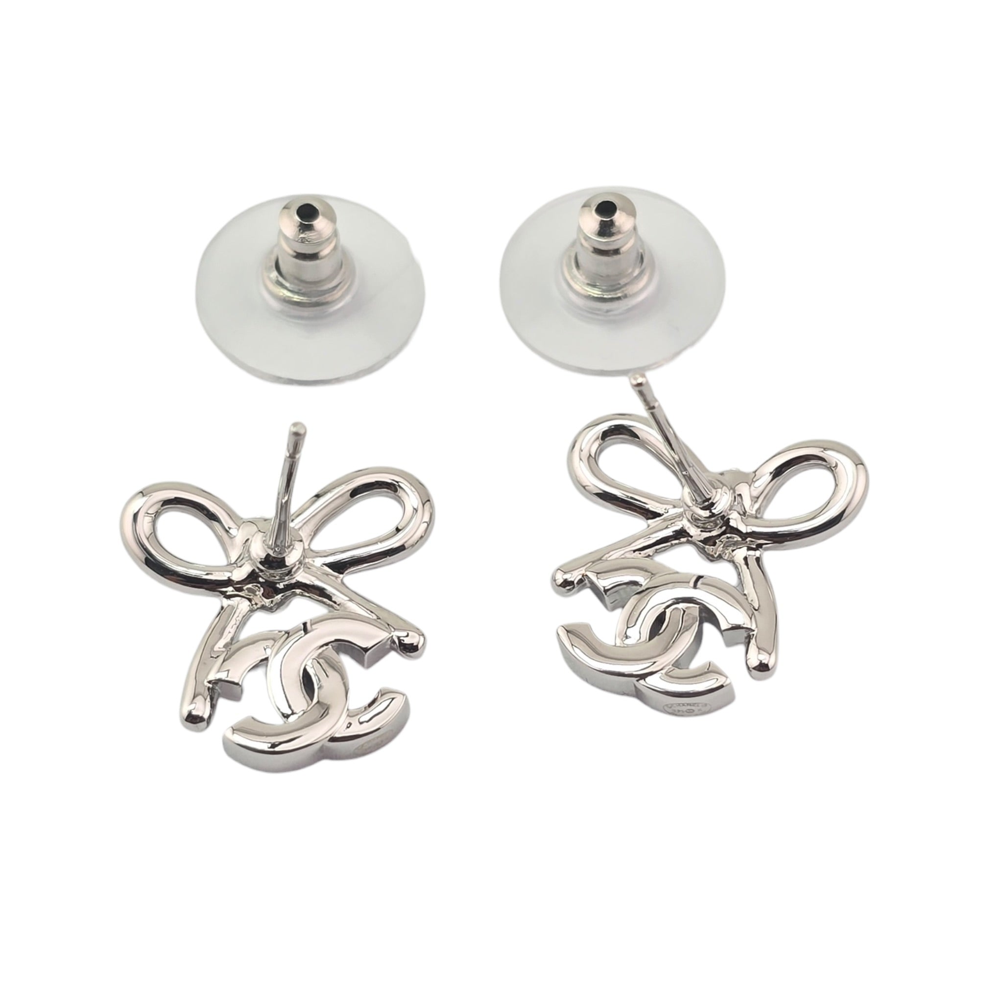 Chanel CC Pendant Silver Bow Earrings 2025 CHANEL