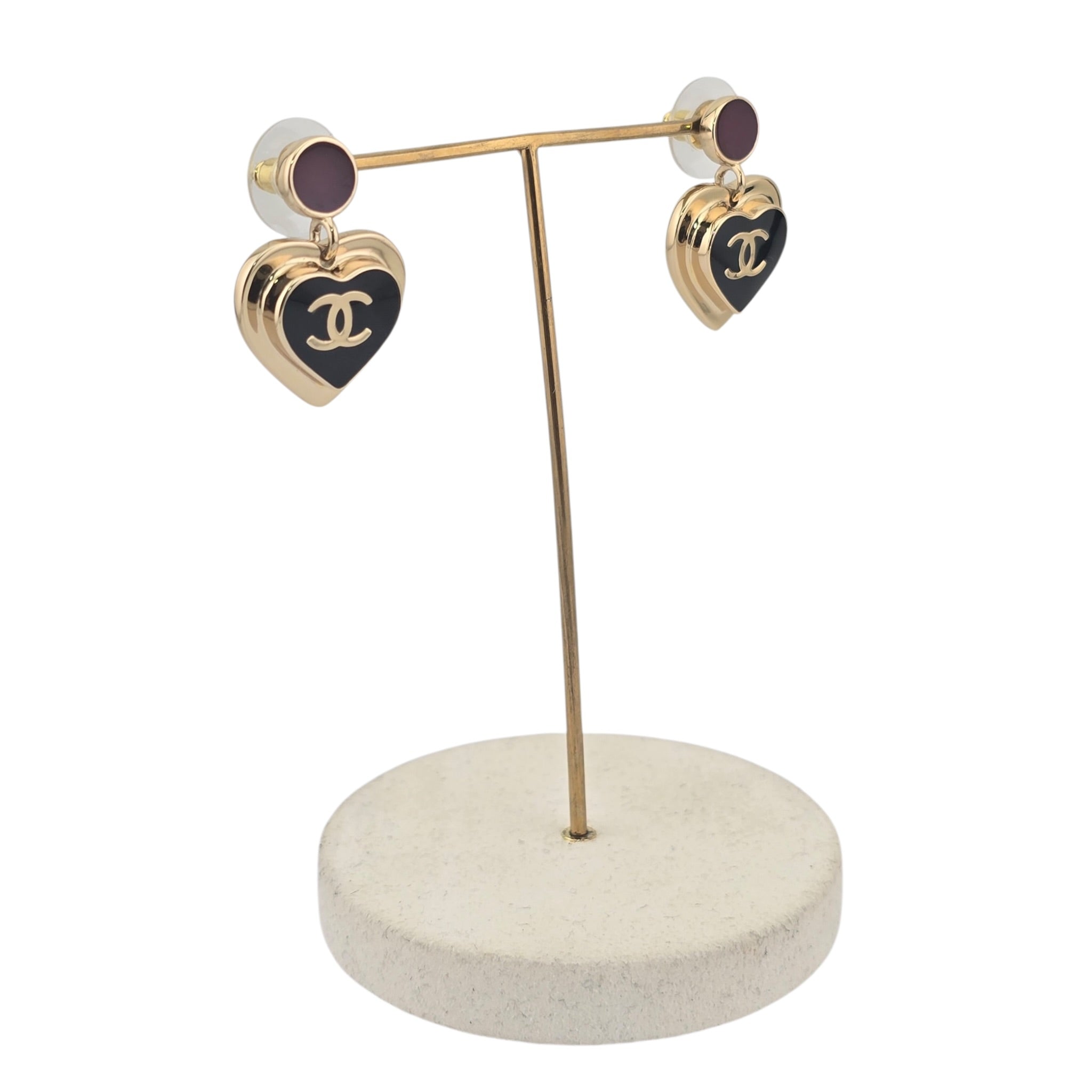 Chanel CC Red Black Heart Drop Earrings 2026 CHANEL