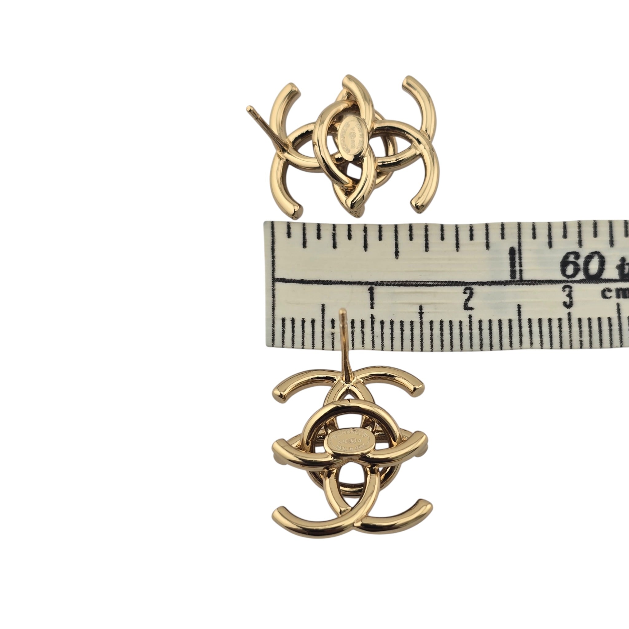 Chanel CC Metal Double Interlock Gold Earrings CHANEL