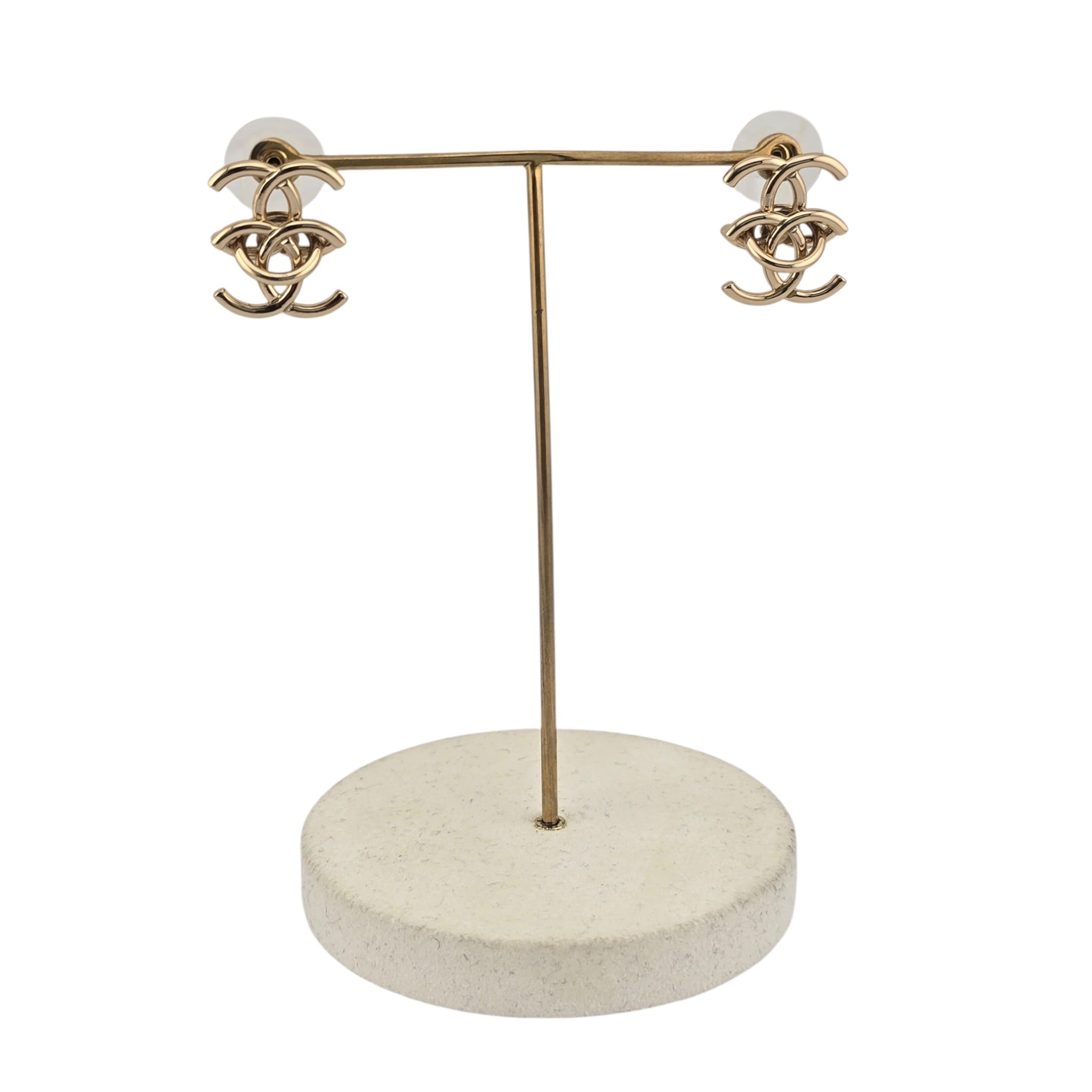 Chanel CC Metal Double Interlock Gold Earrings CHANEL