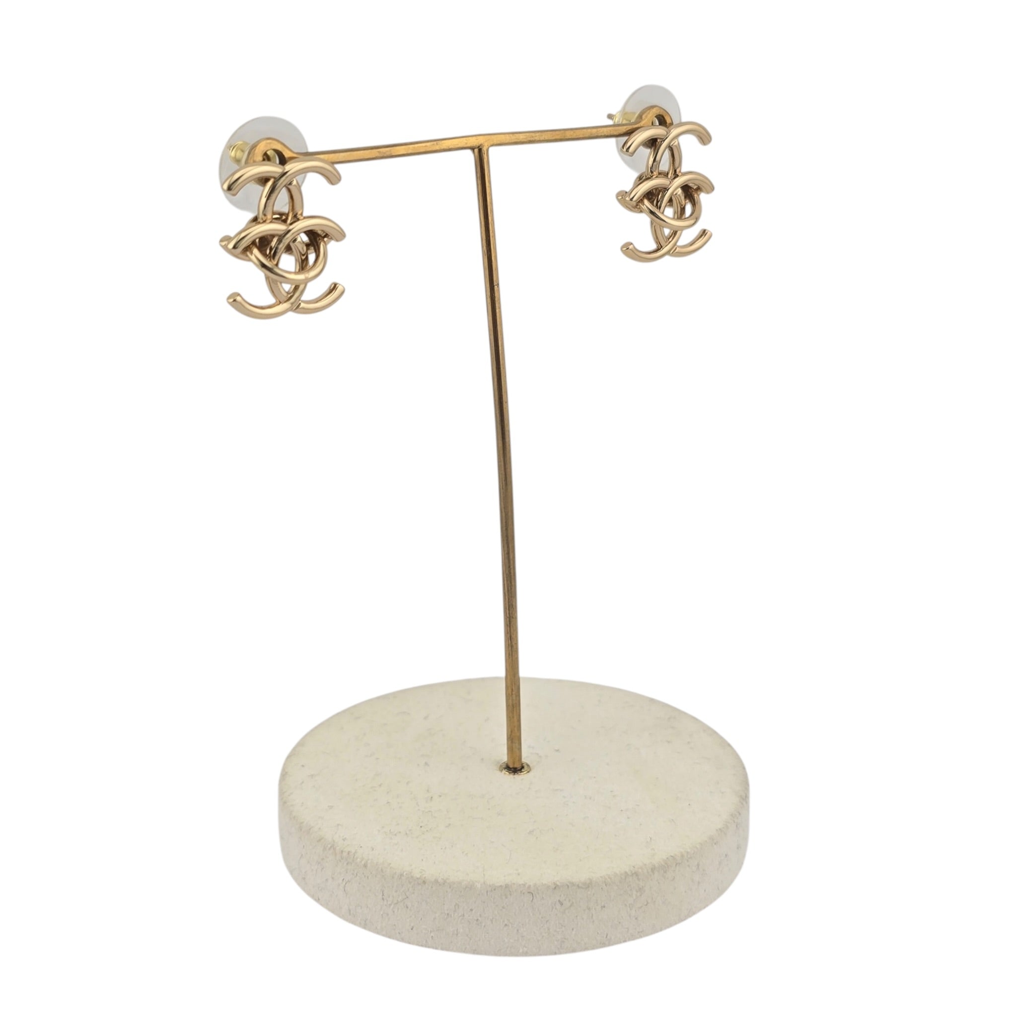 Chanel CC Metal Double Interlock Gold Earrings CHANEL