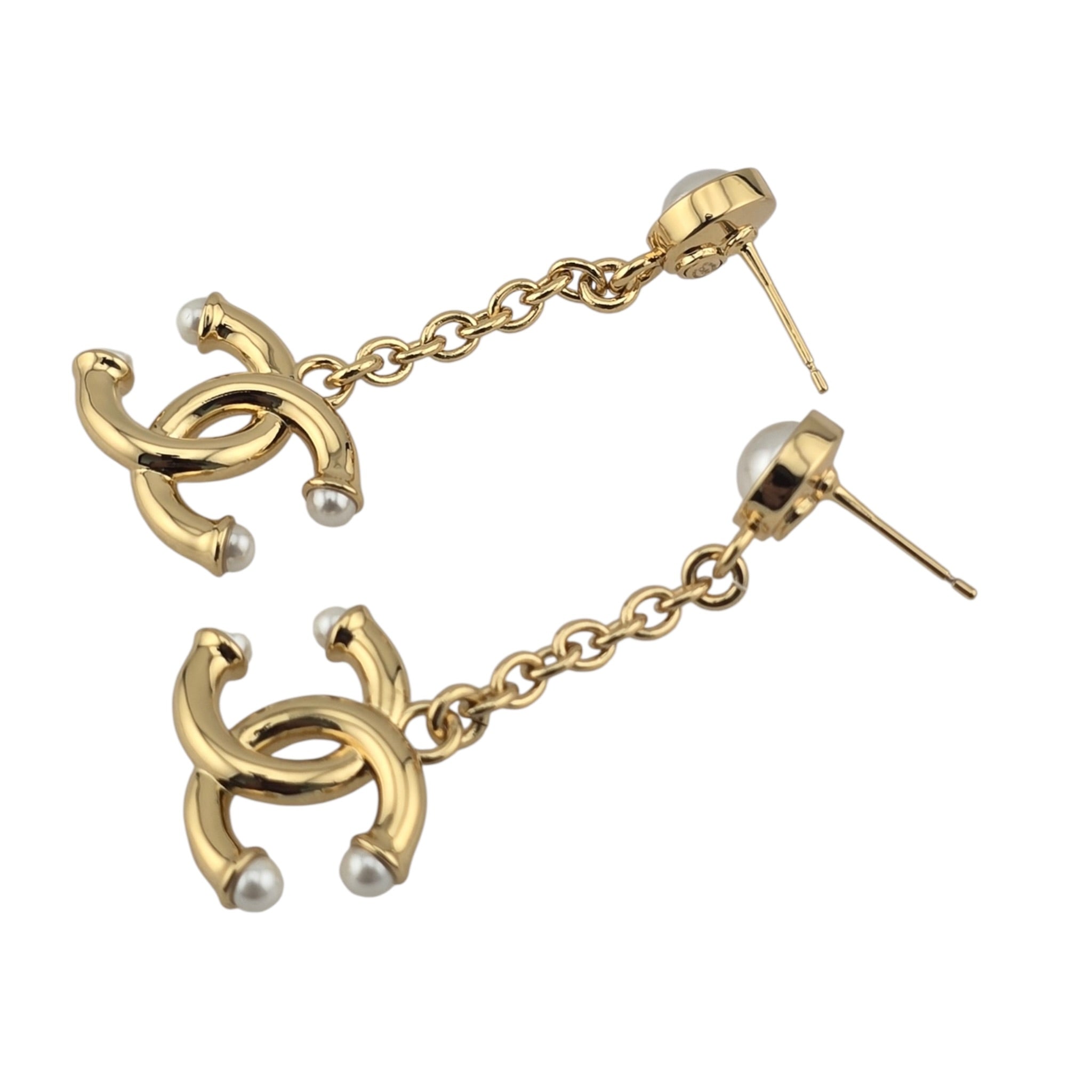 Chanel CC Gold Faux Pearl Drop Earrings 2026 CHANEL