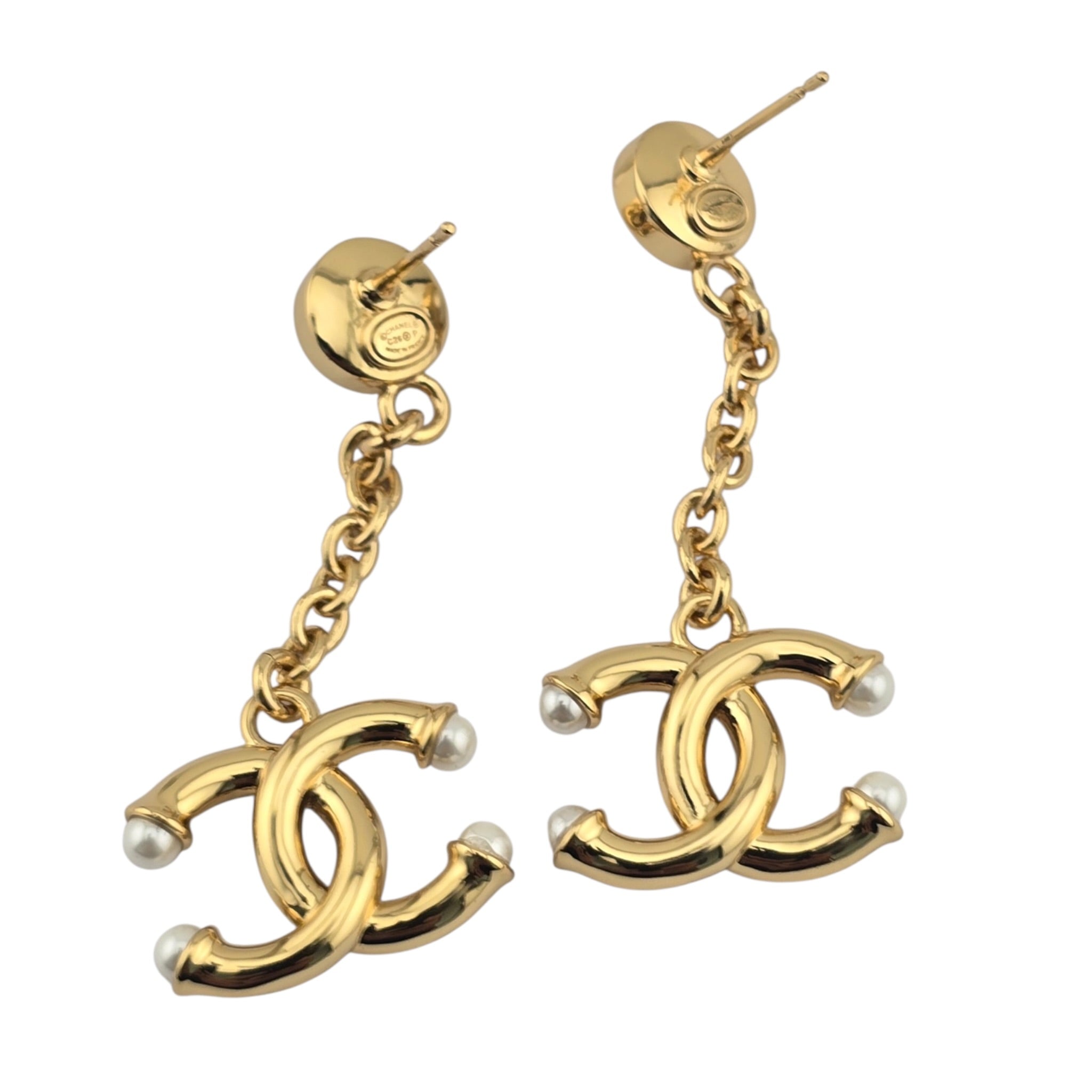 Chanel CC Gold Faux Pearl Drop Earrings 2026 CHANEL