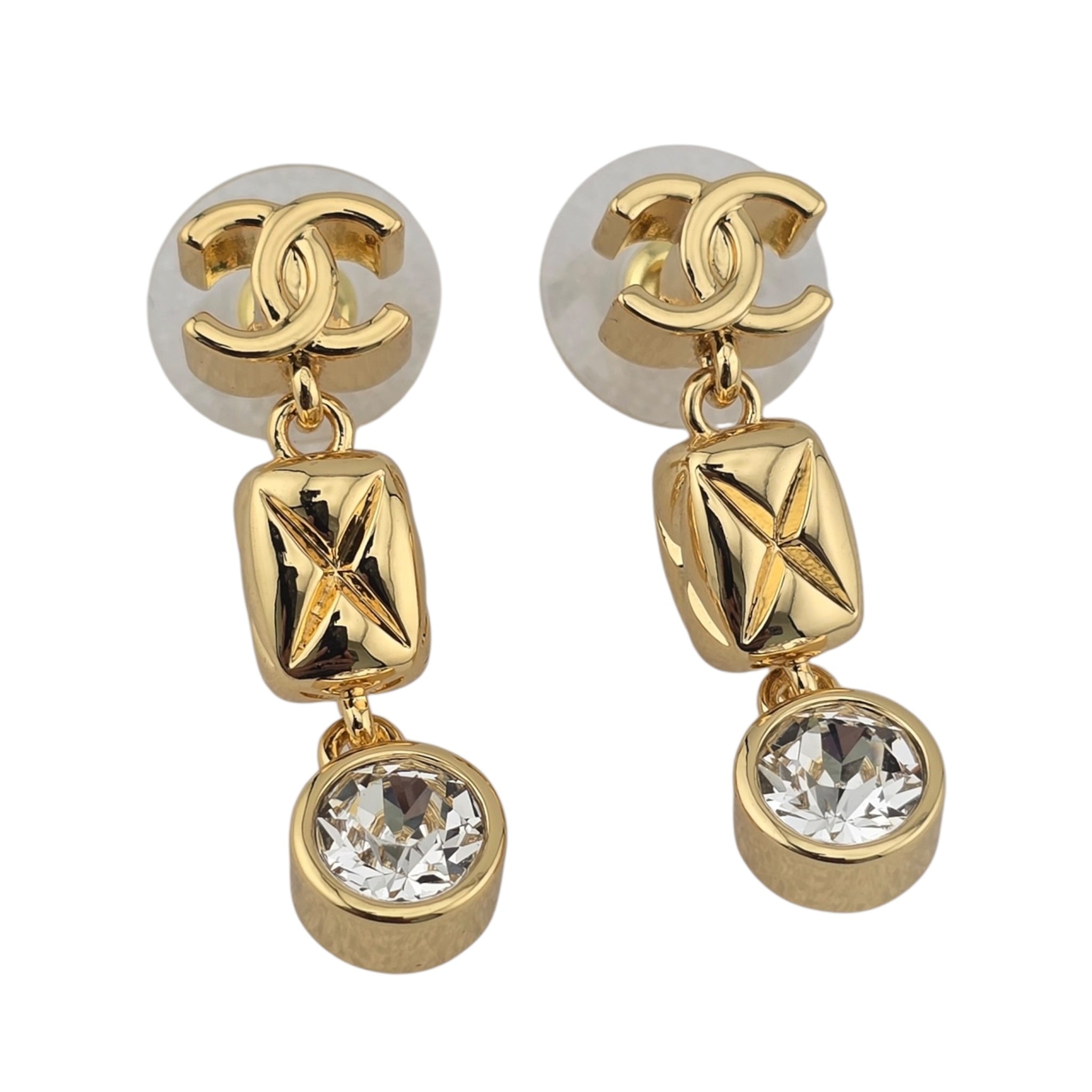 Chanel CC Pendant Crystal Drop Gold Earrings 2026 CHANEL