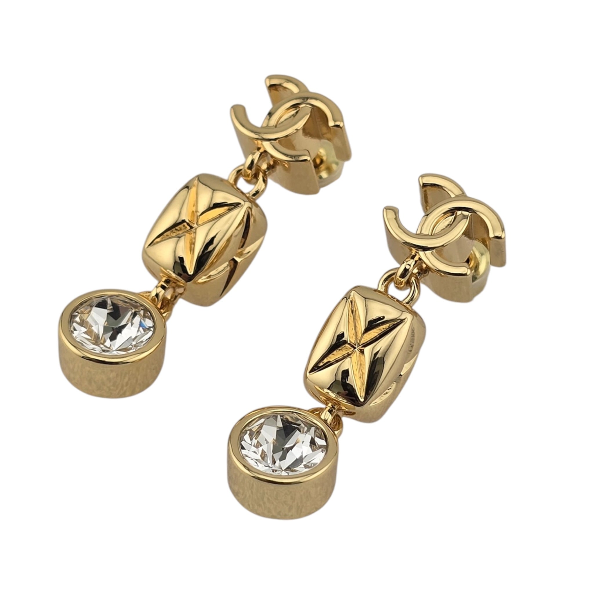Chanel CC Pendant Crystal Drop Gold Earrings 2026 CHANEL