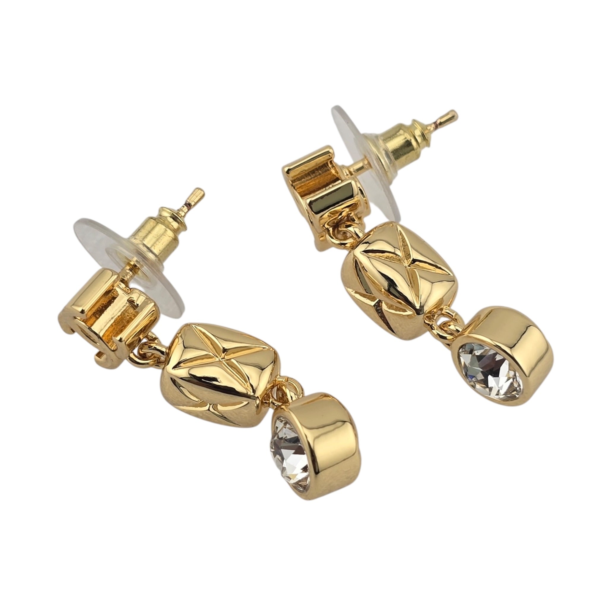 Chanel CC Pendant Crystal Drop Gold Earrings 2026 CHANEL