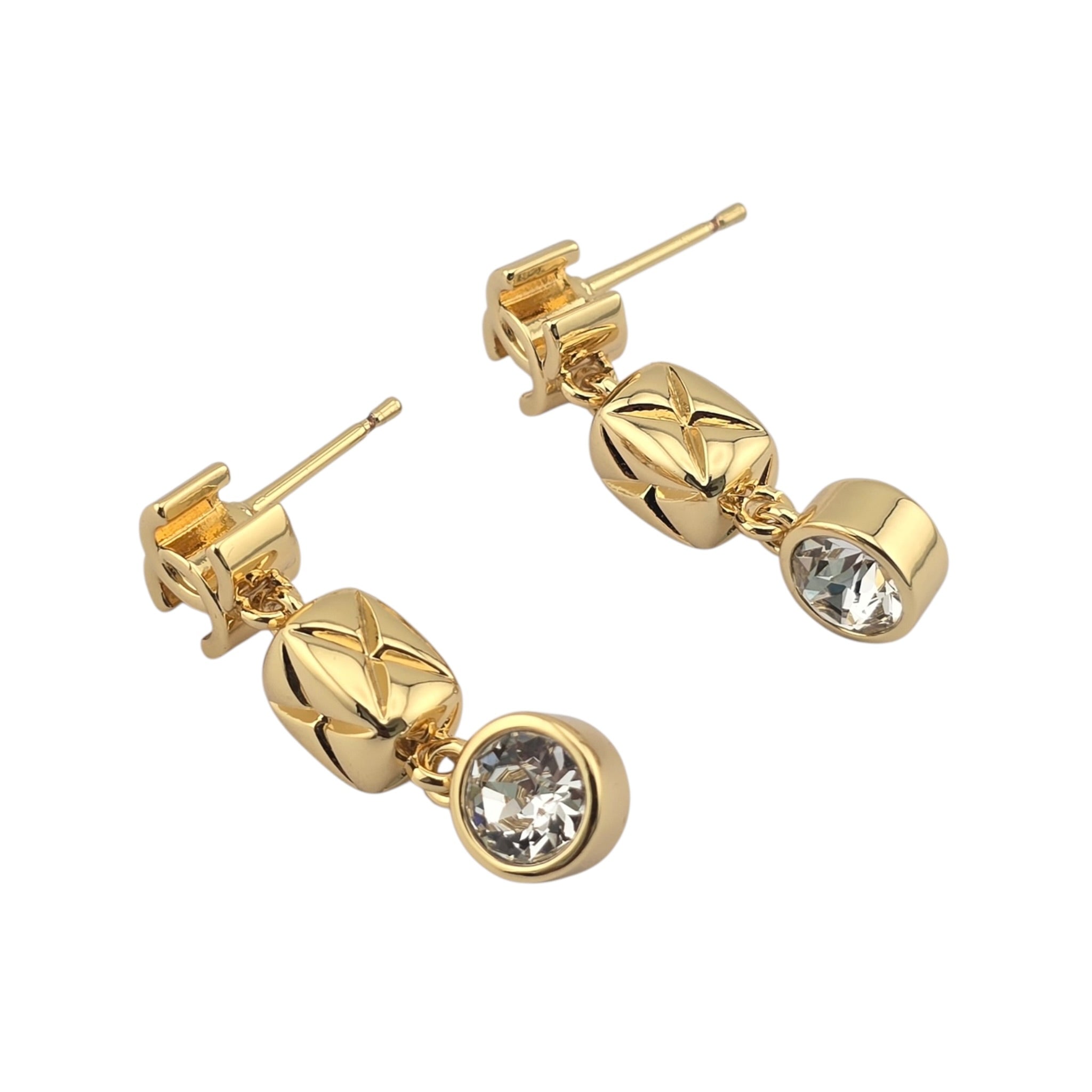 Chanel CC Pendant Crystal Drop Gold Earrings 2026 CHANEL