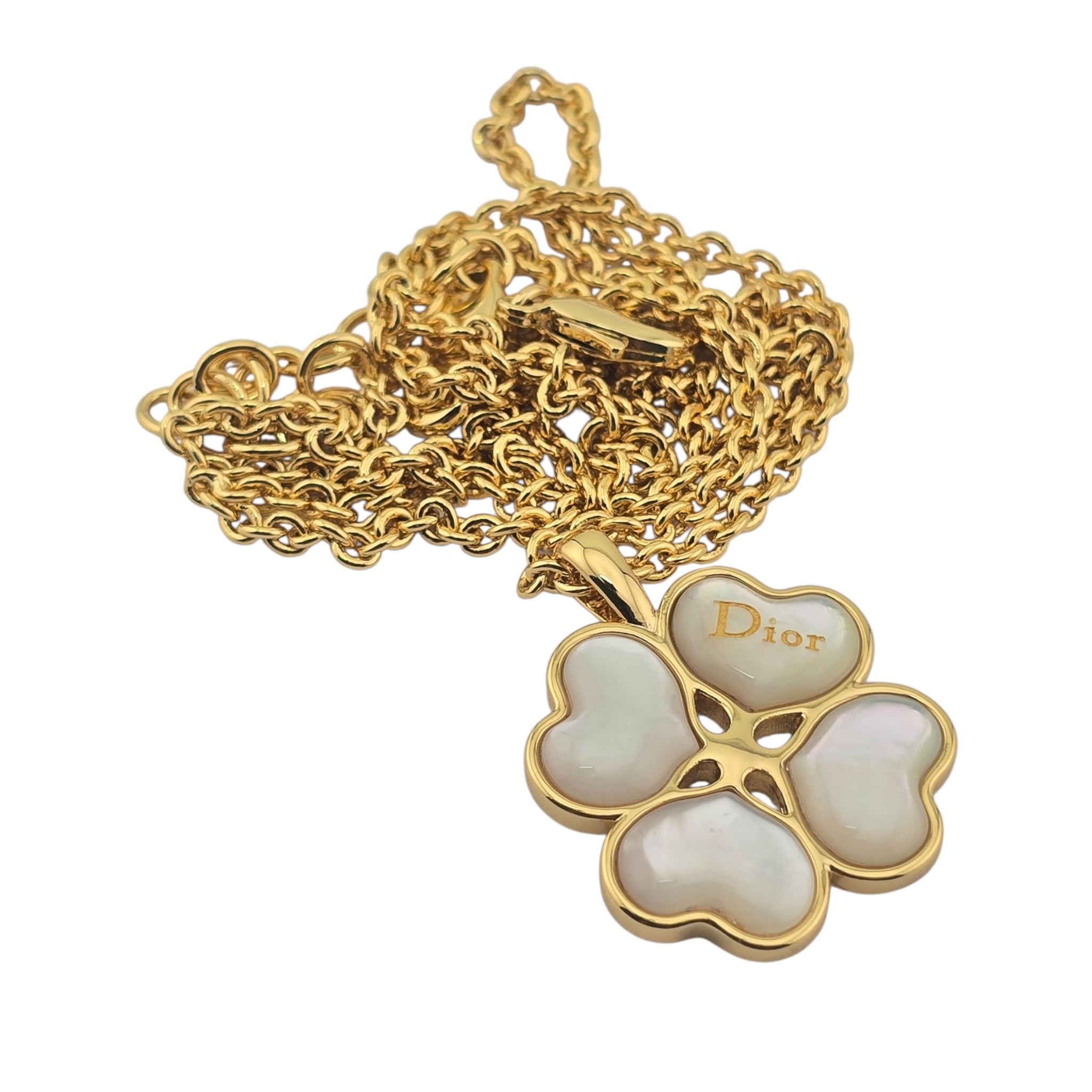 Christian Dior Clover Pendant Gold Necklace DIOR