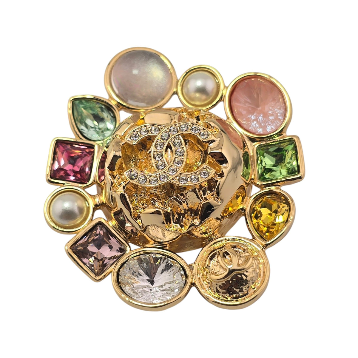Chanel CC Multi Stone Stud Gold Brooch 2026 CHANEL