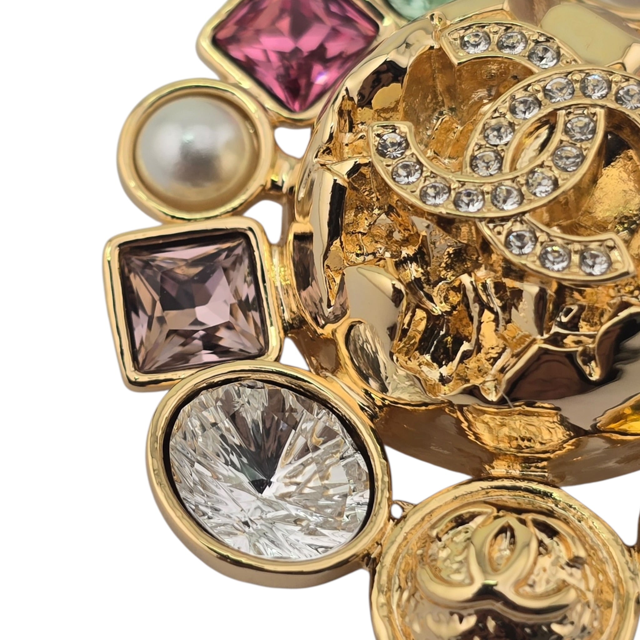 Chanel CC Multi Stone Stud Gold Brooch 2026 CHANEL
