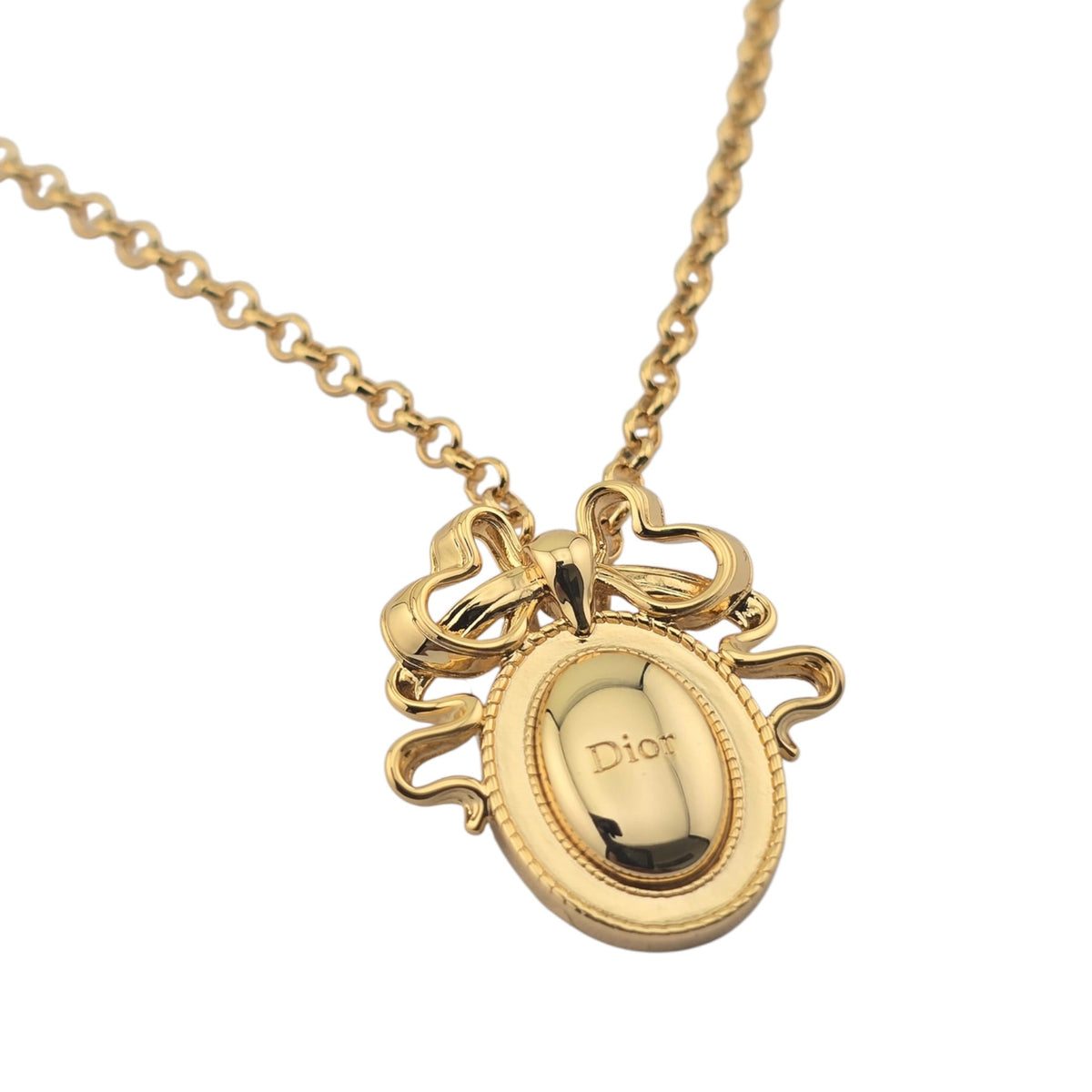 Christian Dior Gold Bow Oval Pendant Necklace DIOR