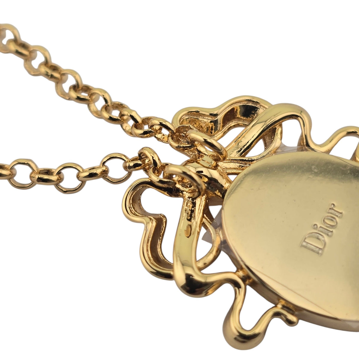 Christian Dior Gold Bow Oval Pendant Necklace DIOR