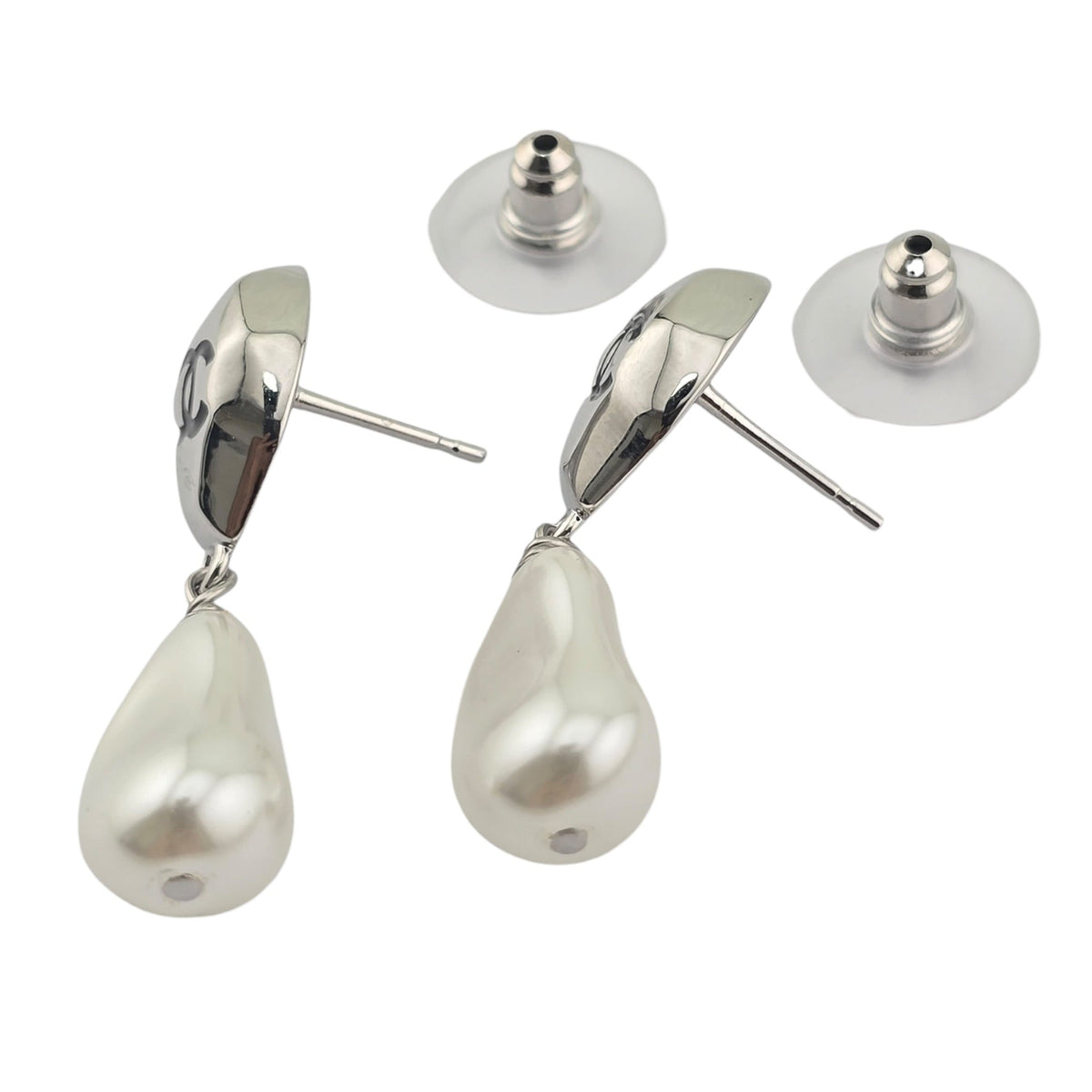 Chanel Silver CC Stud Drop Earrings 2026 CHANEL