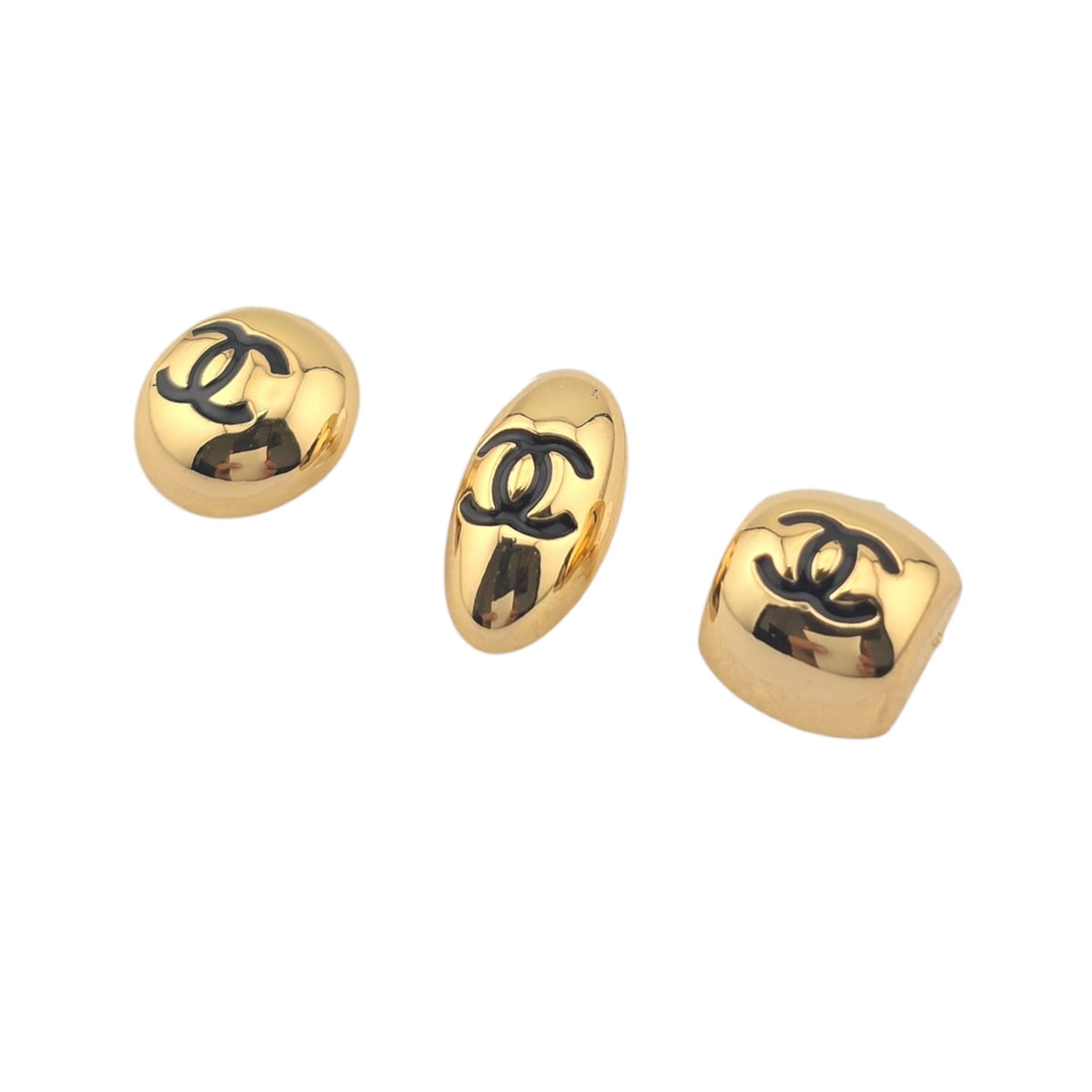 Chanel CC Metal Resin 3 Piece Earrings Gold Black 2026 CHANEL