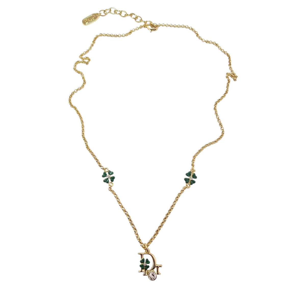 Christian Dior Precious Clover Gold Green Necklace DIOR