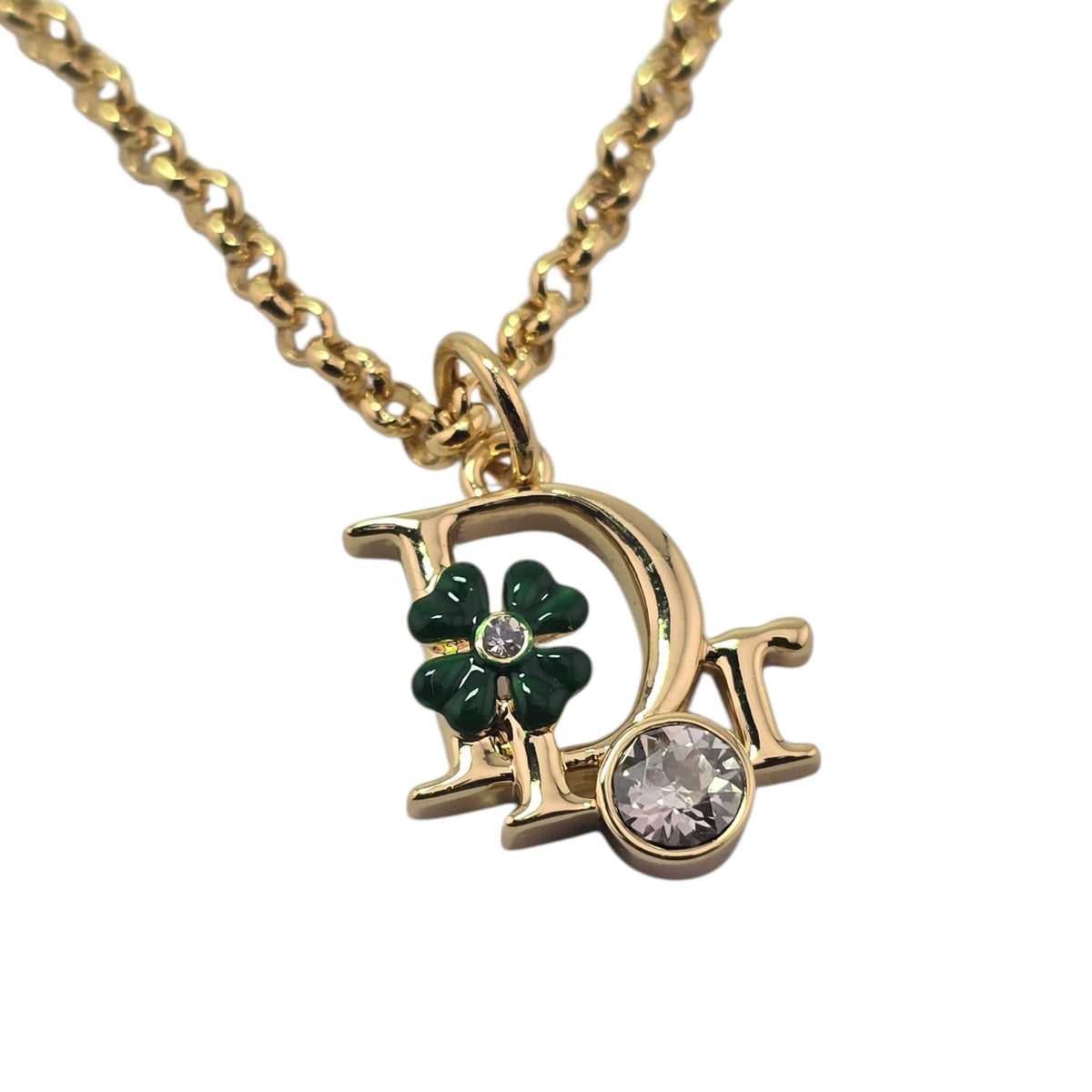 Christian Dior Precious Clover Gold Green Necklace DIOR